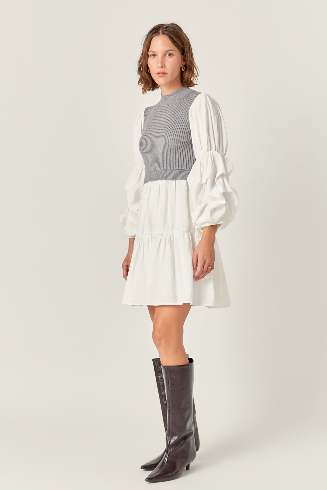 ENGLISH FACTORY - Mixed Media Sweater Mini Dress - DRESSES available at Objectrare