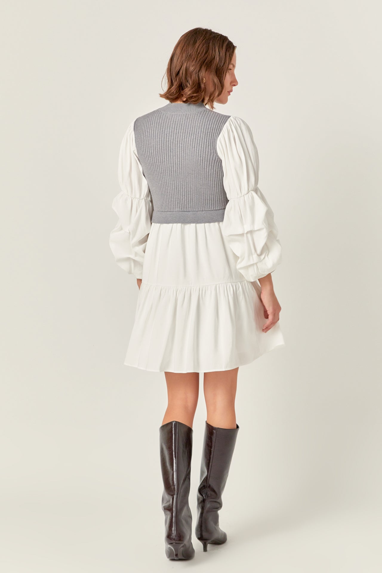 ENGLISH FACTORY - Mixed Media Sweater Mini Dress - DRESSES available at Objectrare