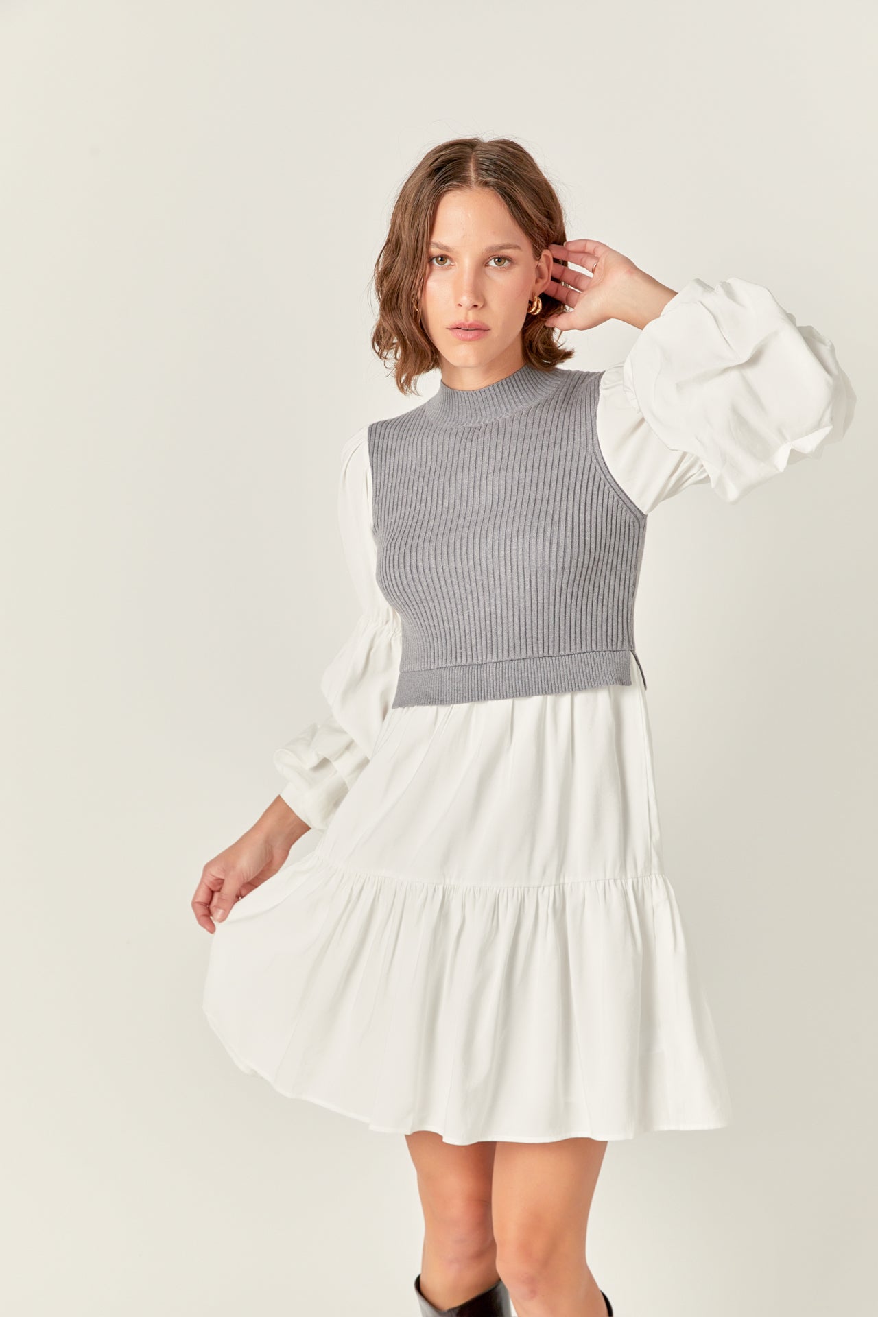 ENGLISH FACTORY - Mixed Media Sweater Mini Dress - DRESSES available at Objectrare