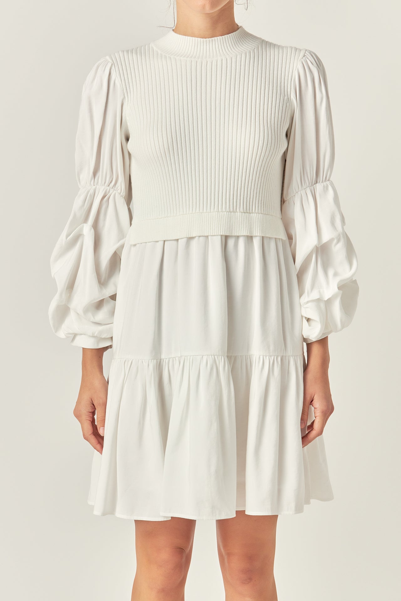 ENGLISH FACTORY - Mixed Media Sweater Mini Dress - DRESSES available at Objectrare