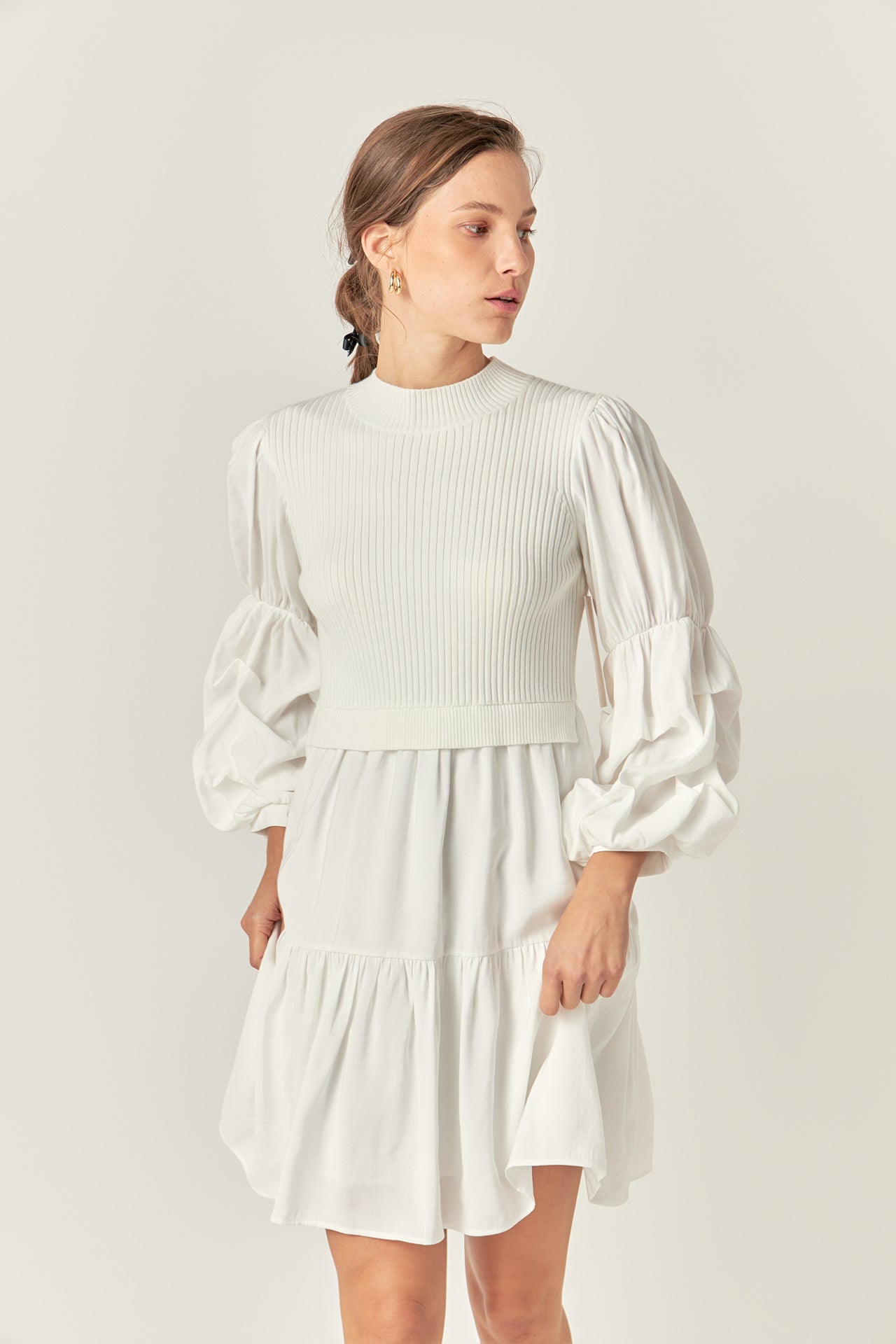 ENGLISH FACTORY - Mixed Media Sweater Mini Dress - DRESSES available at Objectrare