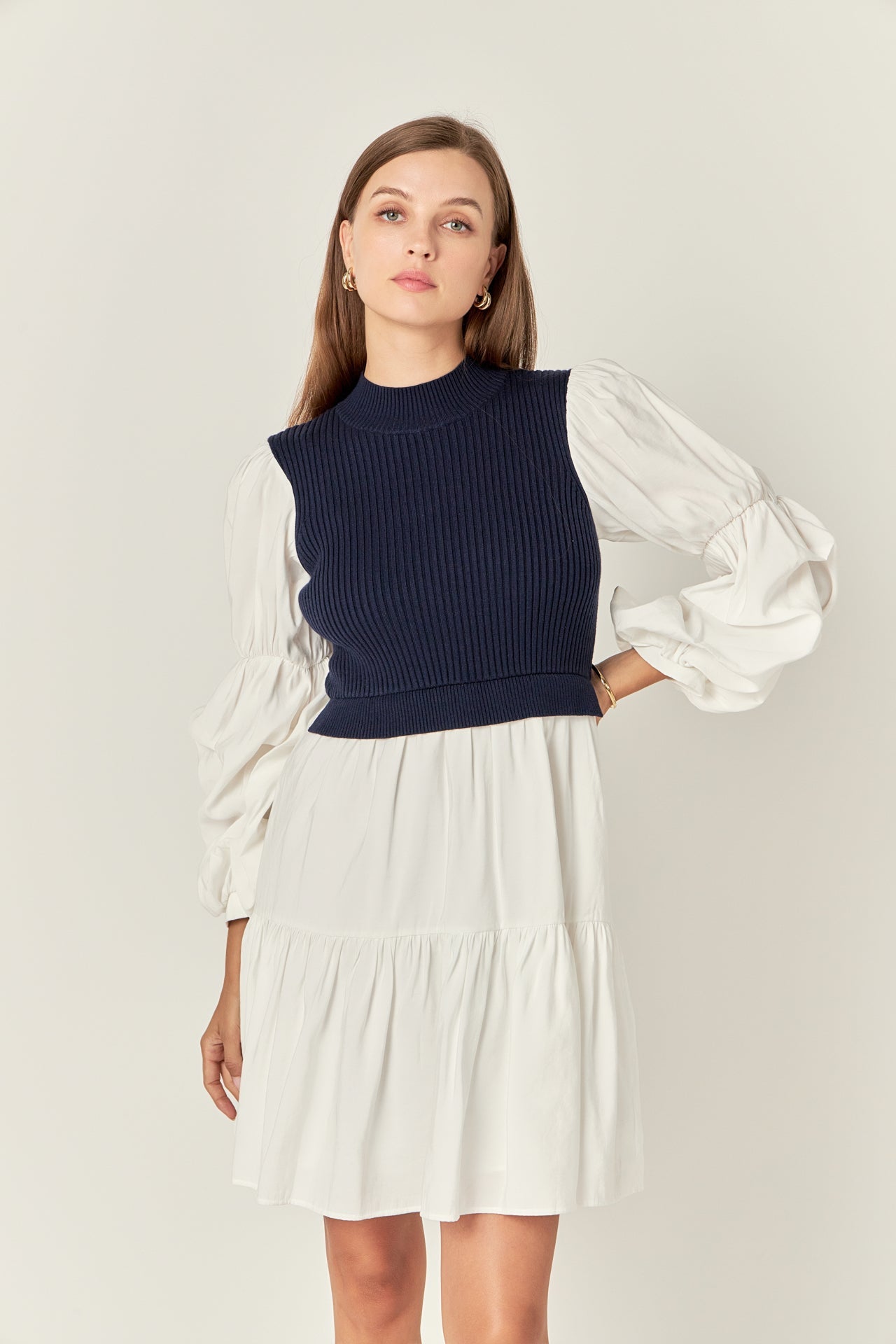ENGLISH FACTORY - Mixed Media Sweater Mini Dress - DRESSES available at Objectrare