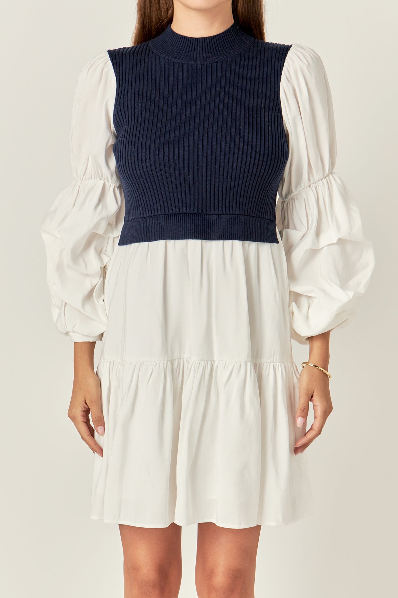 ENGLISH FACTORY - Mixed Media Sweater Mini Dress - DRESSES available at Objectrare