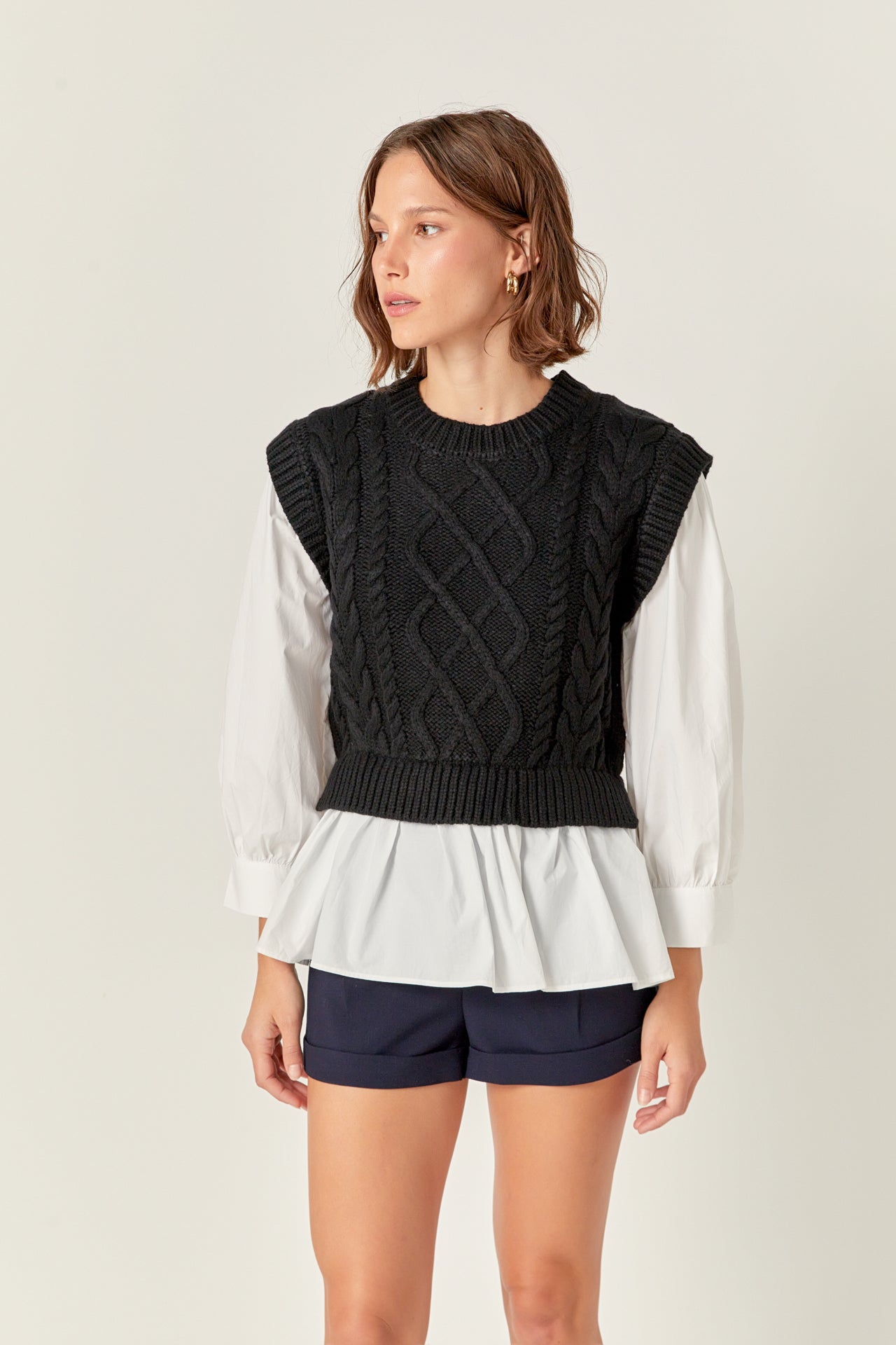 ENGLISH FACTORY - Mixed Media Cable Detail Sweater - SWEATERS & KNITS available at Objectrare