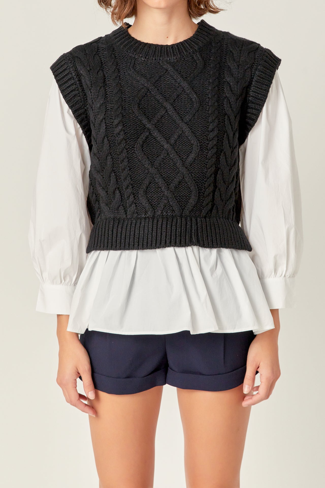 ENGLISH FACTORY - Mixed Media Cable Detail Sweater - SWEATERS & KNITS available at Objectrare
