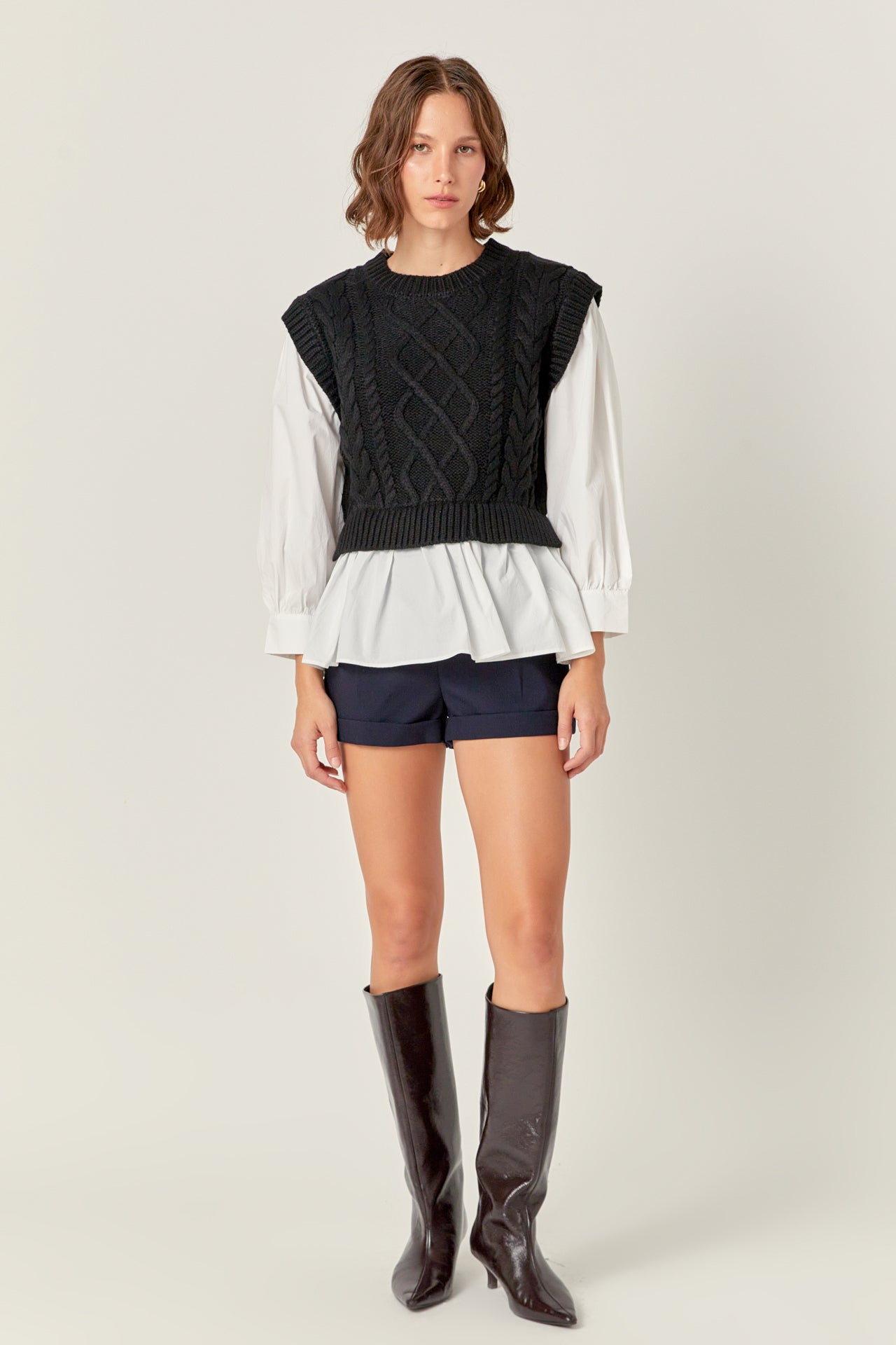 ENGLISH FACTORY - Mixed Media Cable Detail Sweater - SWEATERS & KNITS available at Objectrare