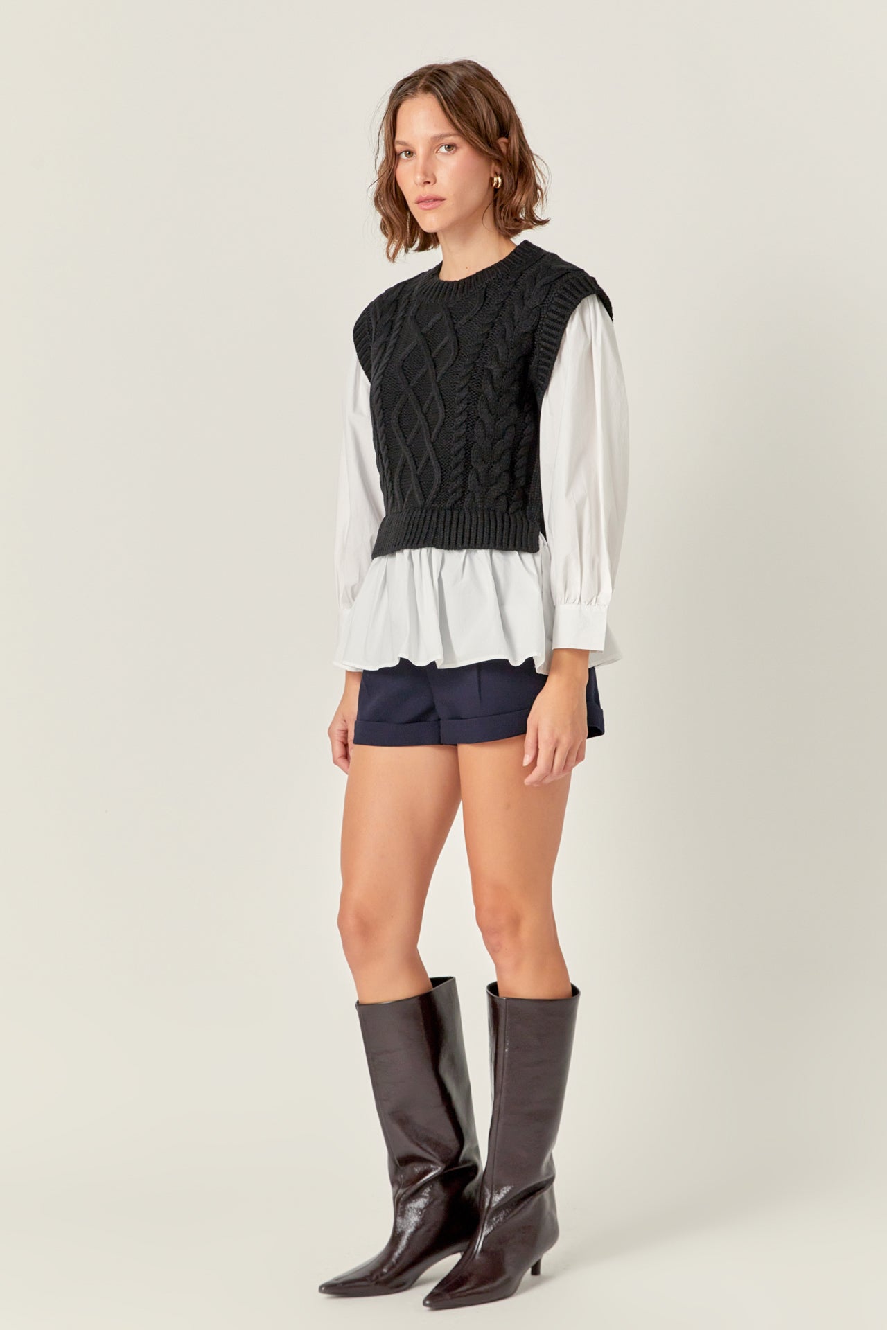 ENGLISH FACTORY - Mixed Media Cable Detail Sweater - SWEATERS & KNITS available at Objectrare