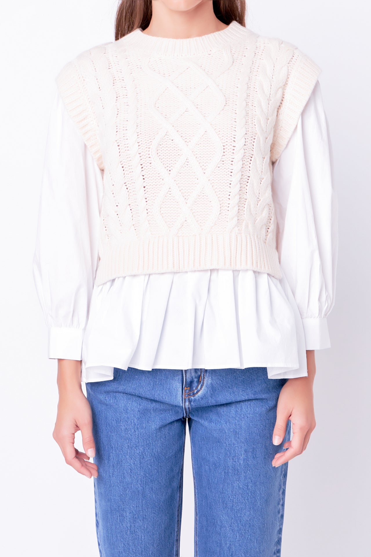 ENGLISH FACTORY - Mixed Media Cable Detail Sweater - SWEATERS & KNITS available at Objectrare