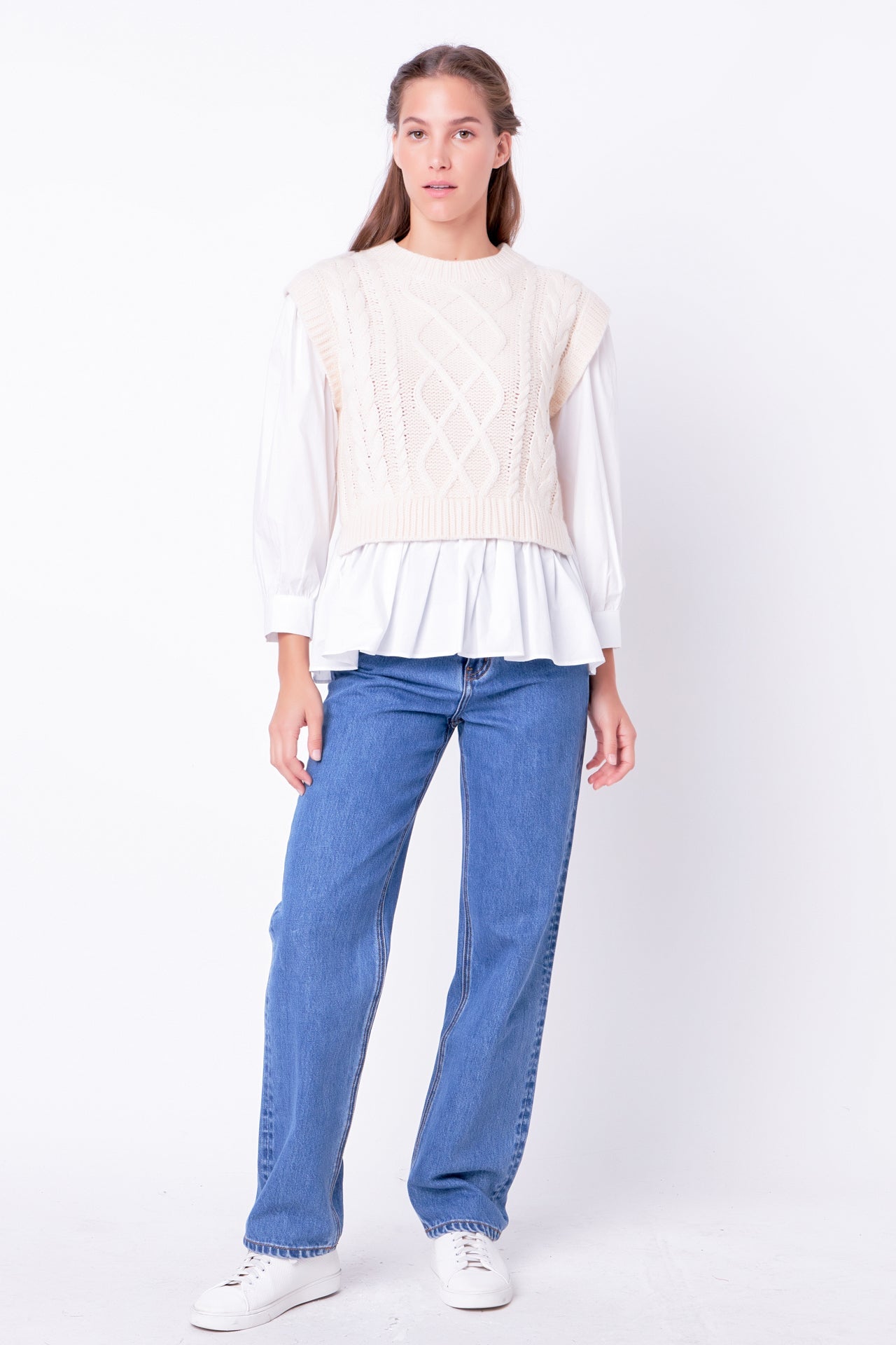 ENGLISH FACTORY - Mixed Media Cable Detail Sweater - SWEATERS & KNITS available at Objectrare
