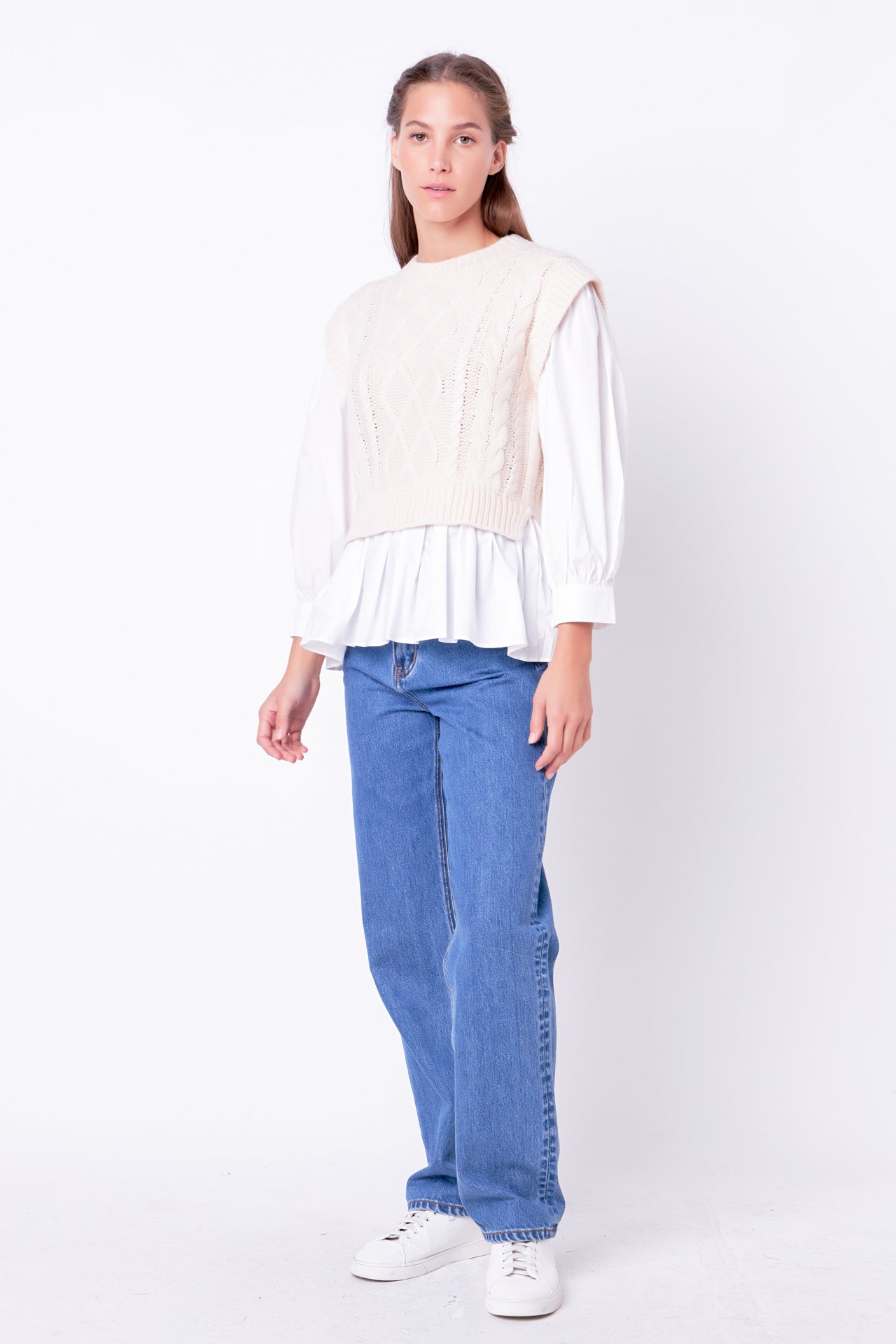ENGLISH FACTORY - Mixed Media Cable Detail Sweater - SWEATERS & KNITS available at Objectrare