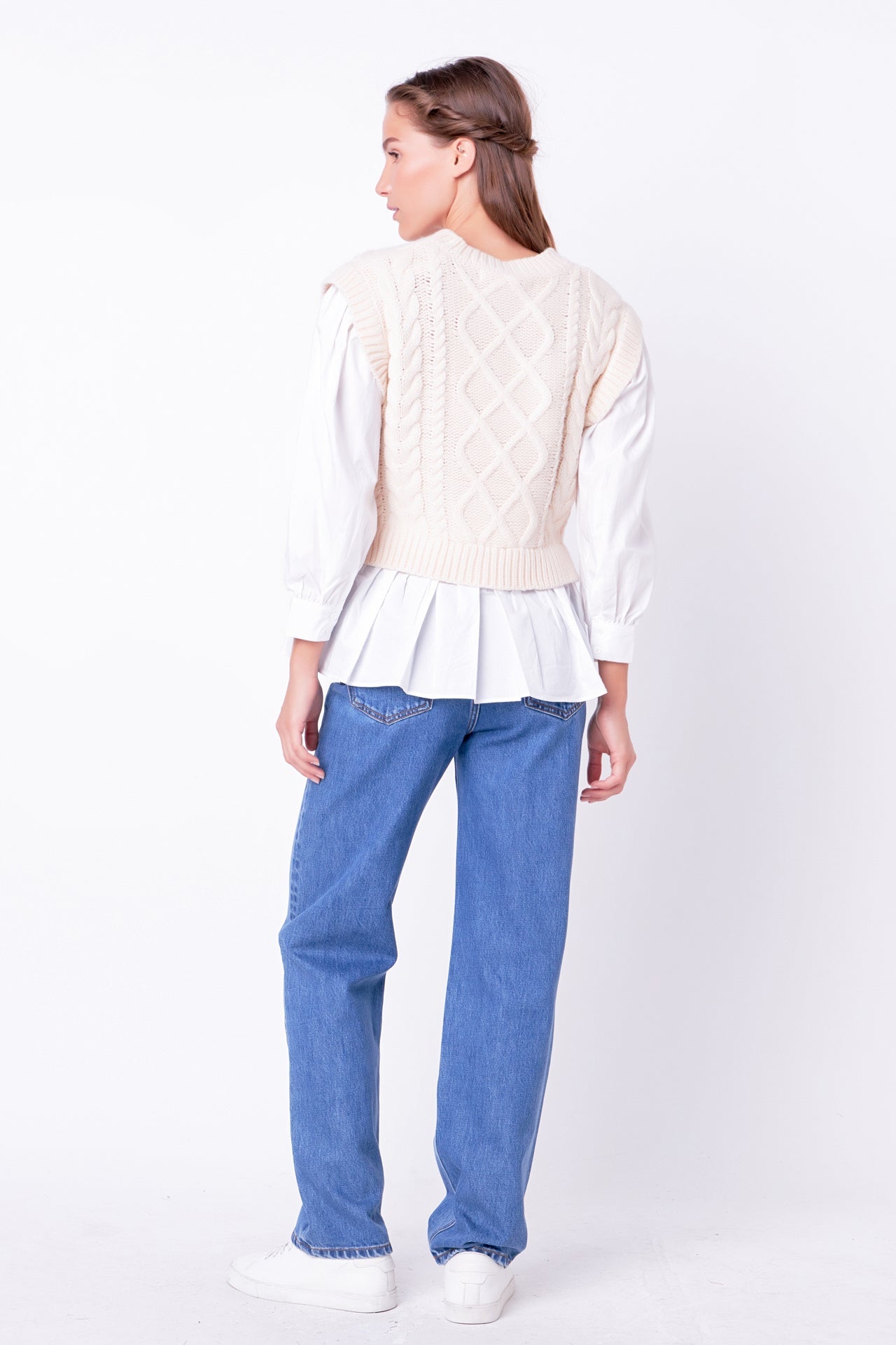 ENGLISH FACTORY - Mixed Media Cable Detail Sweater - SWEATERS & KNITS available at Objectrare