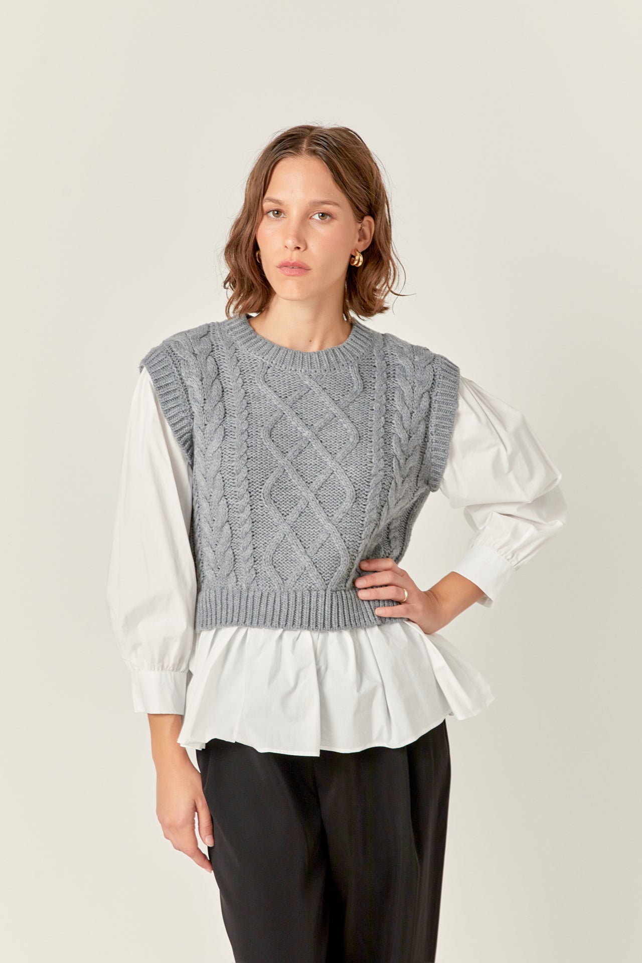 ENGLISH FACTORY - Mixed Media Cable Detail Sweater - SWEATERS & KNITS available at Objectrare
