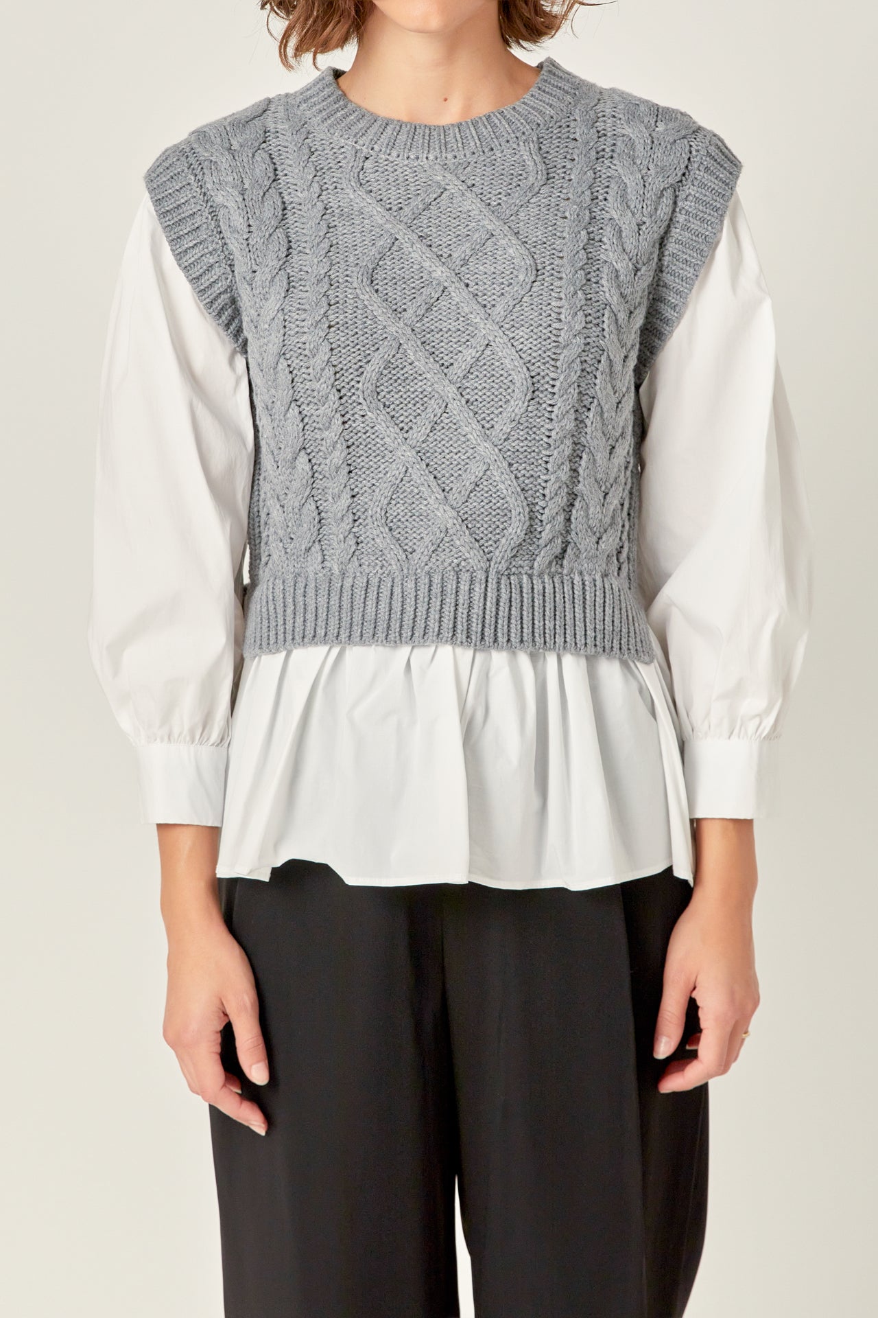 ENGLISH FACTORY - Mixed Media Cable Detail Sweater - SWEATERS & KNITS available at Objectrare
