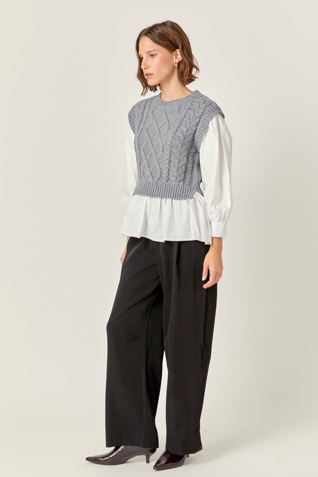 ENGLISH FACTORY - Mixed Media Cable Detail Sweater - SWEATERS & KNITS available at Objectrare