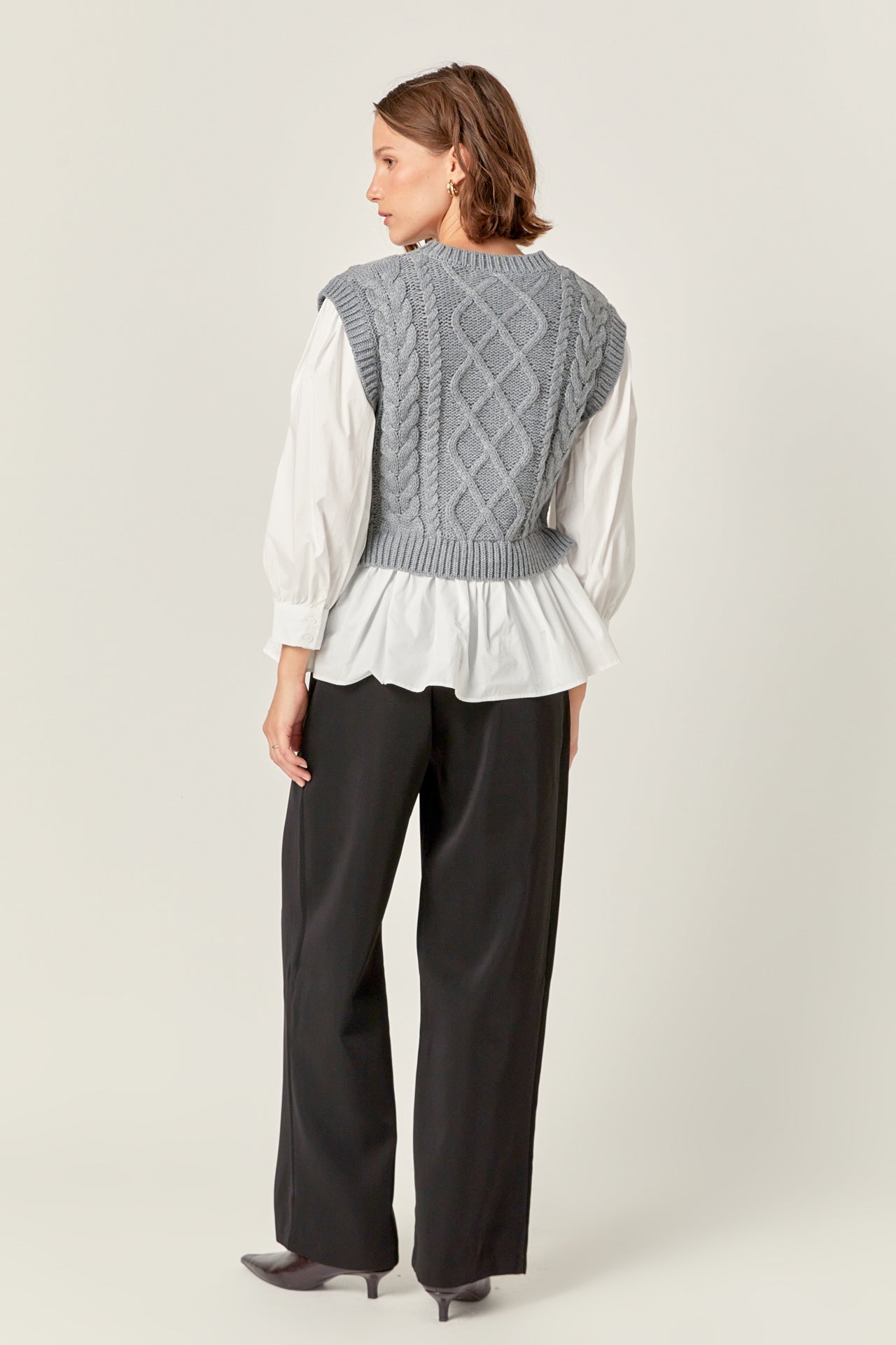 ENGLISH FACTORY - Mixed Media Cable Detail Sweater - SWEATERS & KNITS available at Objectrare