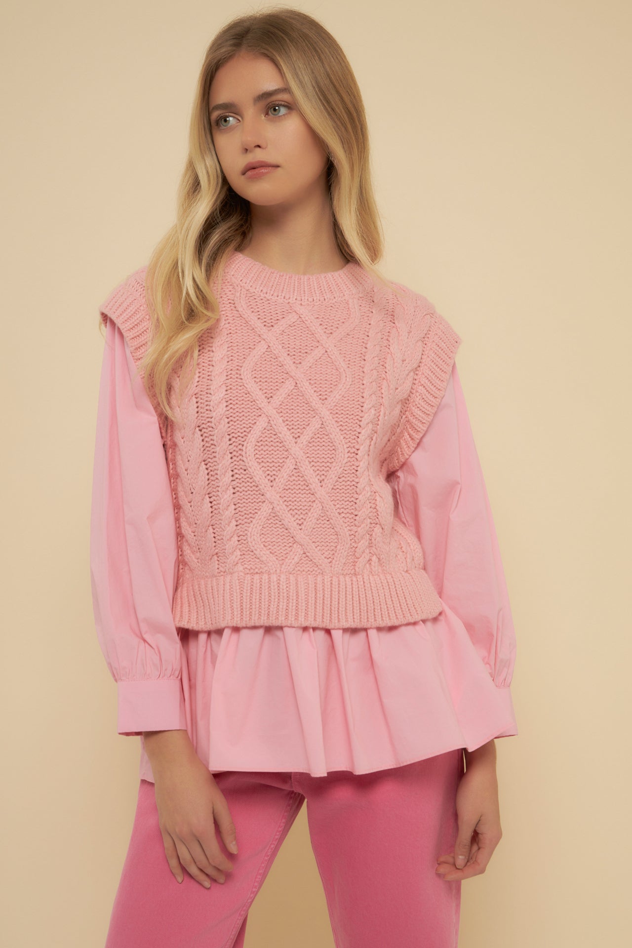 Plus Size Mixed Media Cable Detail Sweater