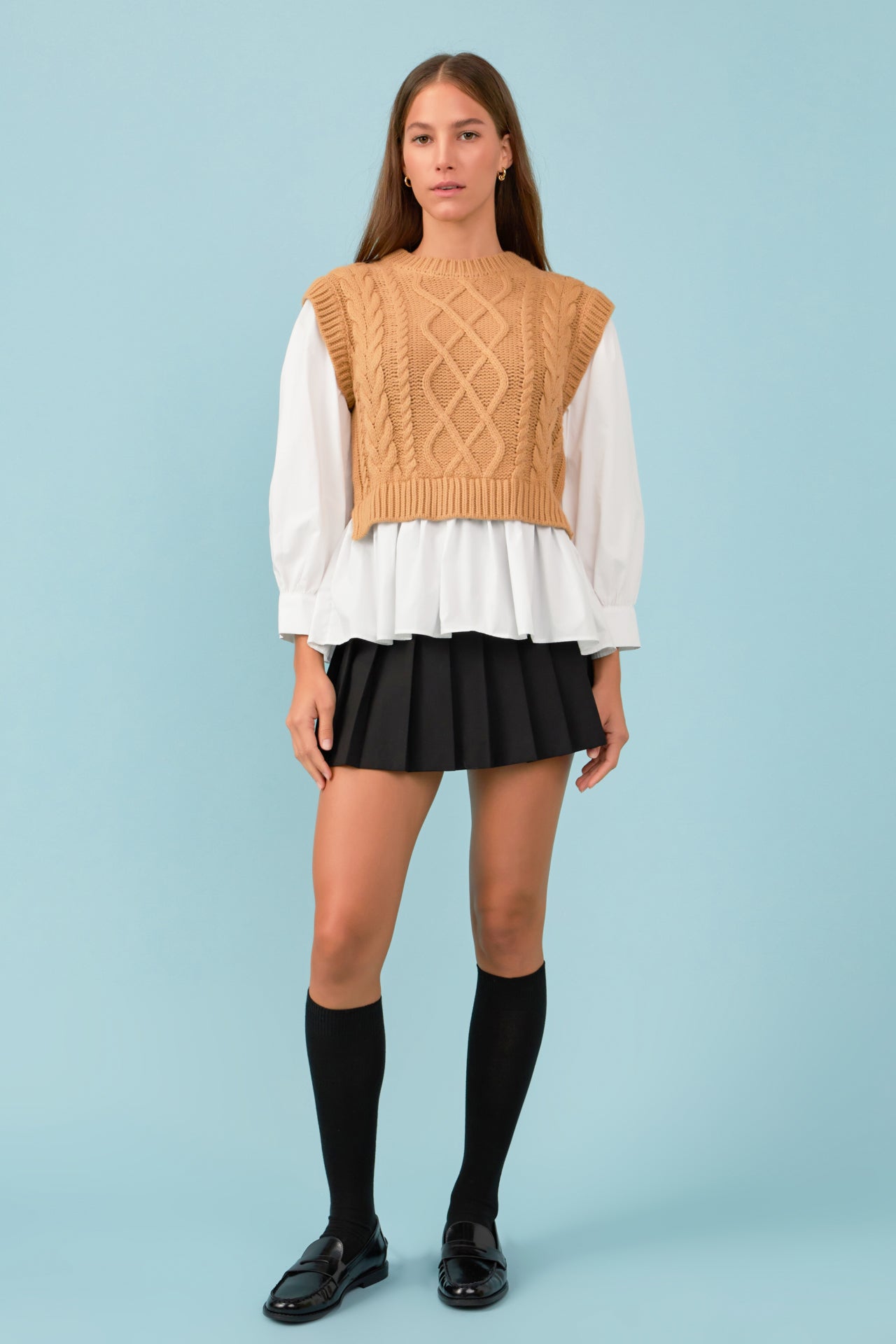 ENGLISH FACTORY - Mixed Media Cable Detail Sweater - SWEATERS & KNITS available at Objectrare