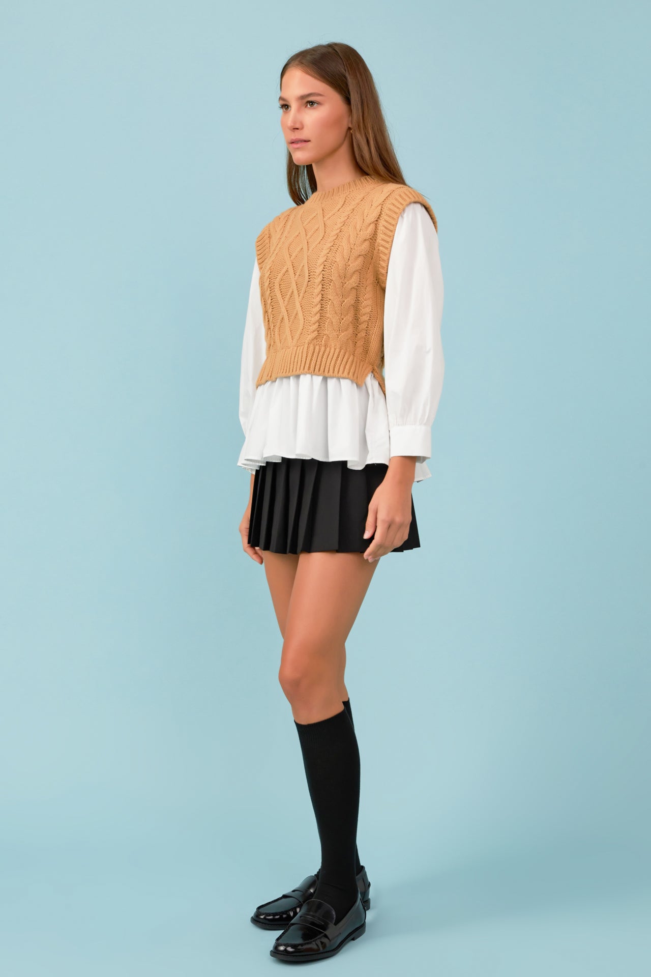 ENGLISH FACTORY - Mixed Media Cable Detail Sweater - SWEATERS & KNITS available at Objectrare