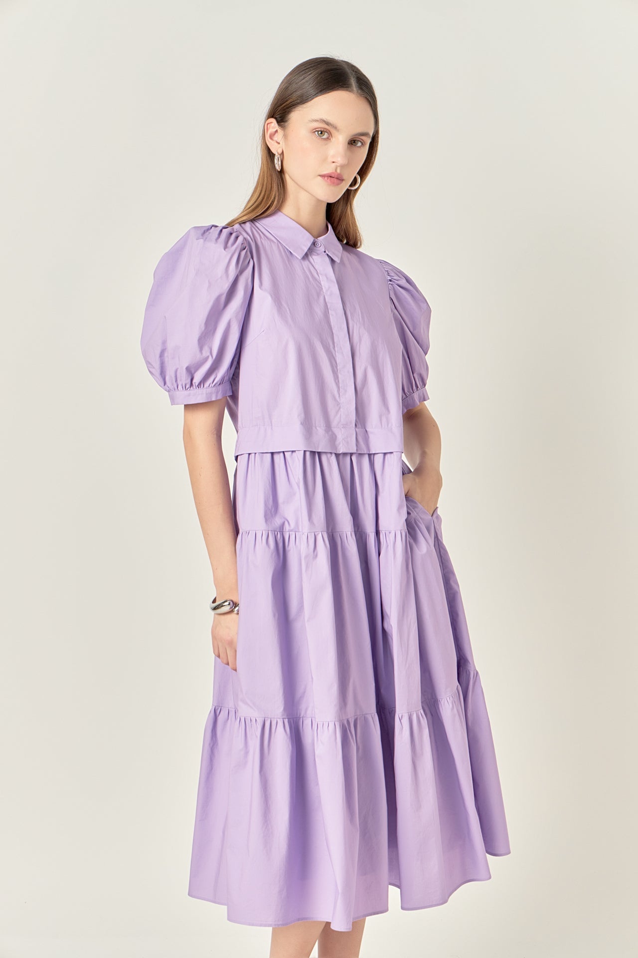 ENGLISH FACTORY - Button Closure Puff Sleeve Midi Dress - DRESSES available at Objectrare