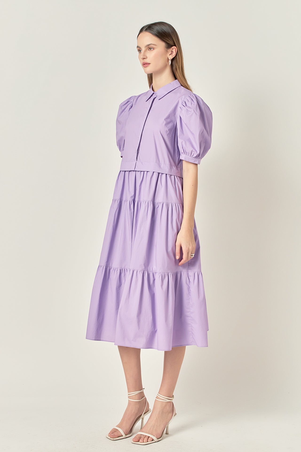 ENGLISH FACTORY - Button Closure Puff Sleeve Midi Dress - DRESSES available at Objectrare