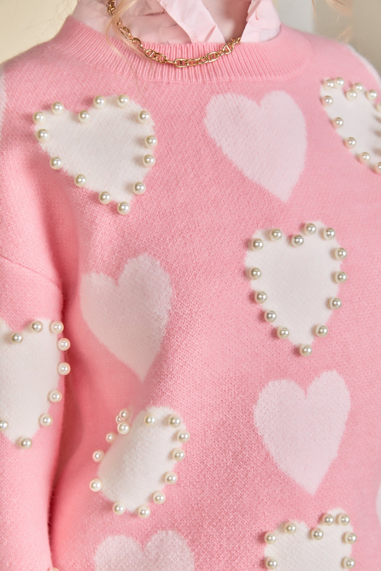 ENGLISH FACTORY - Pearl with Heart Pattern Sweater - SWEATERS & KNITS available at Objectrare