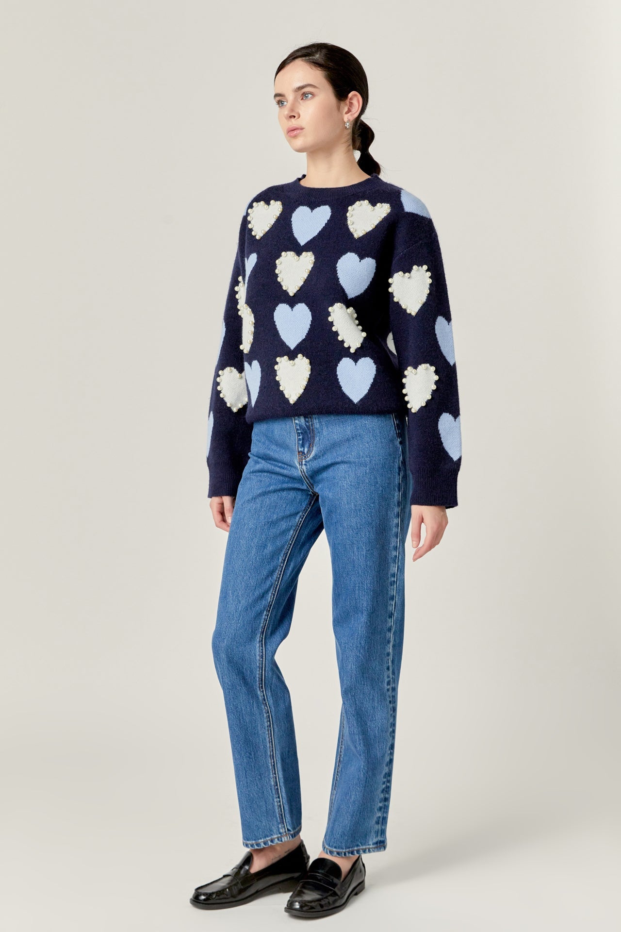 ENGLISH FACTORY - Pearl with Heart Pattern Sweater - SWEATERS & KNITS available at Objectrare