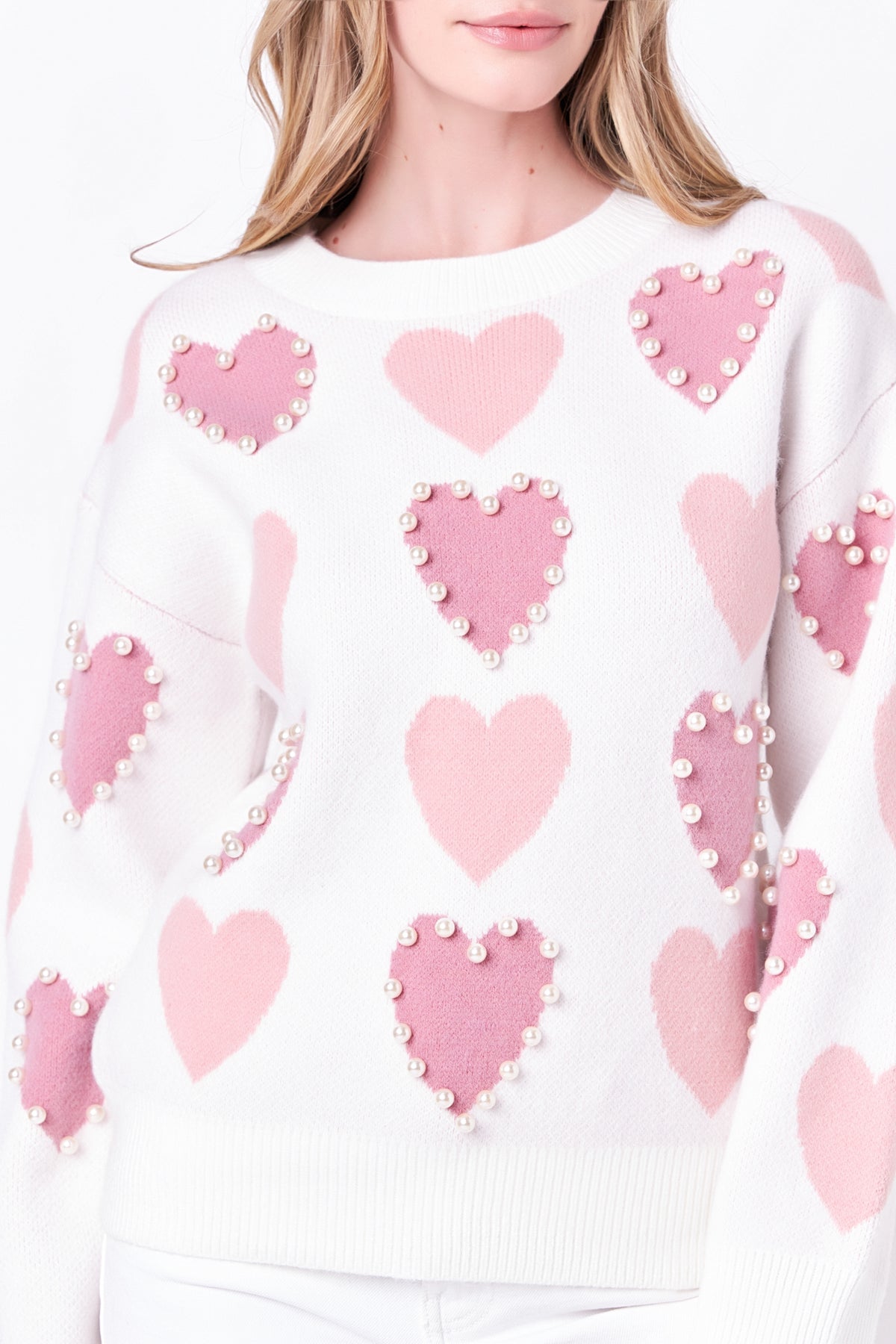ENGLISH FACTORY - Pearl with Heart Pattern Sweater - SWEATERS & KNITS available at Objectrare