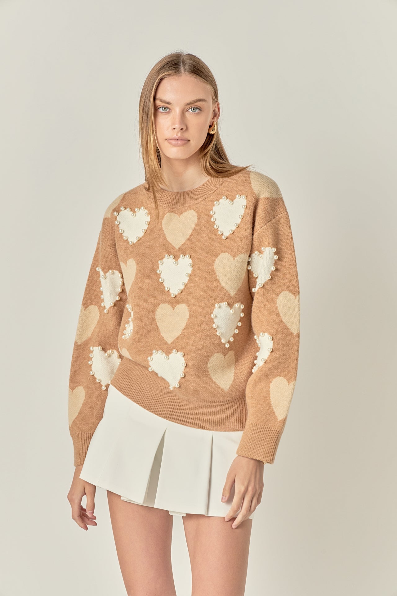 ENGLISH FACTORY - Pearl with Heart Pattern Sweater - SWEATERS & KNITS available at Objectrare