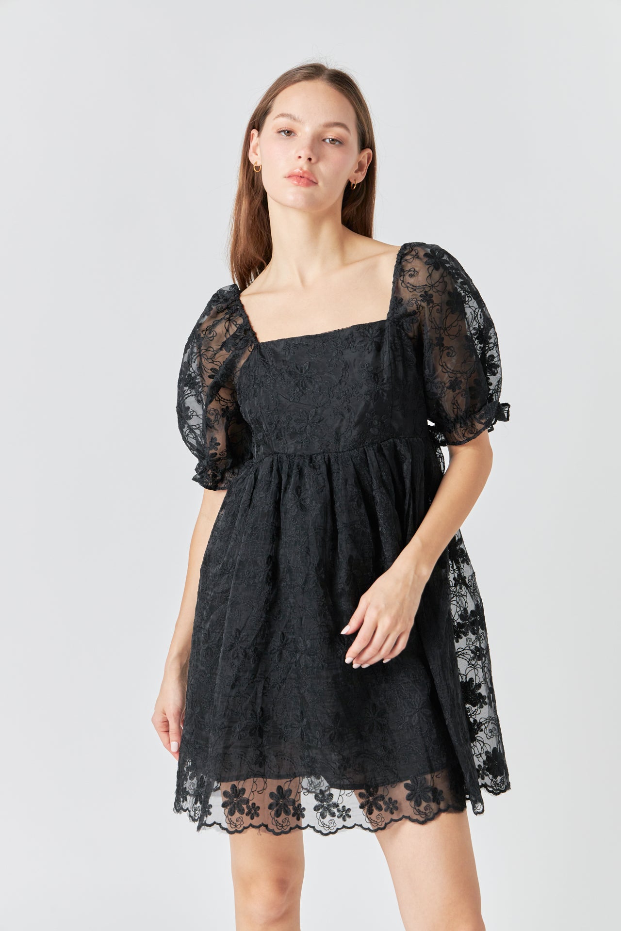 Floral Embroidery Babydoll Dress