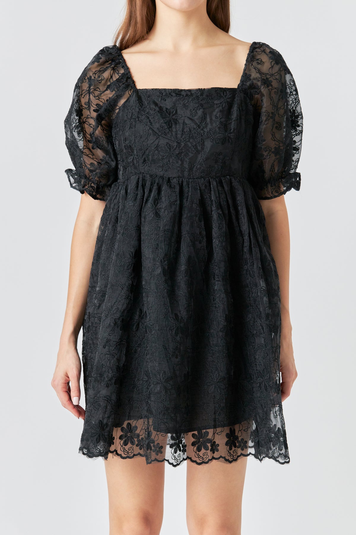 ENDLESS ROSE - Floral Embroidery Babydoll Dress - DRESSES available at Objectrare