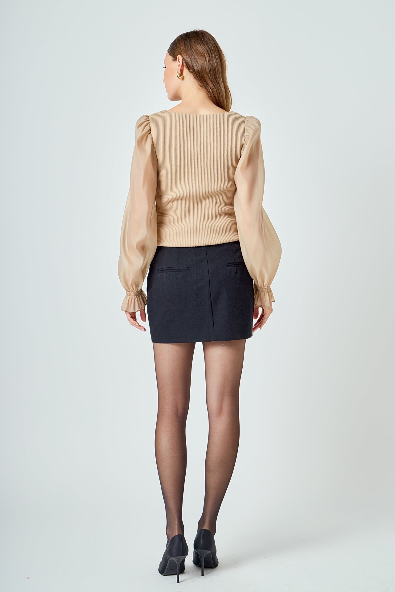 ENDLESS ROSE - Organza Sleeve Knit Top - TOPS available at Objectrare