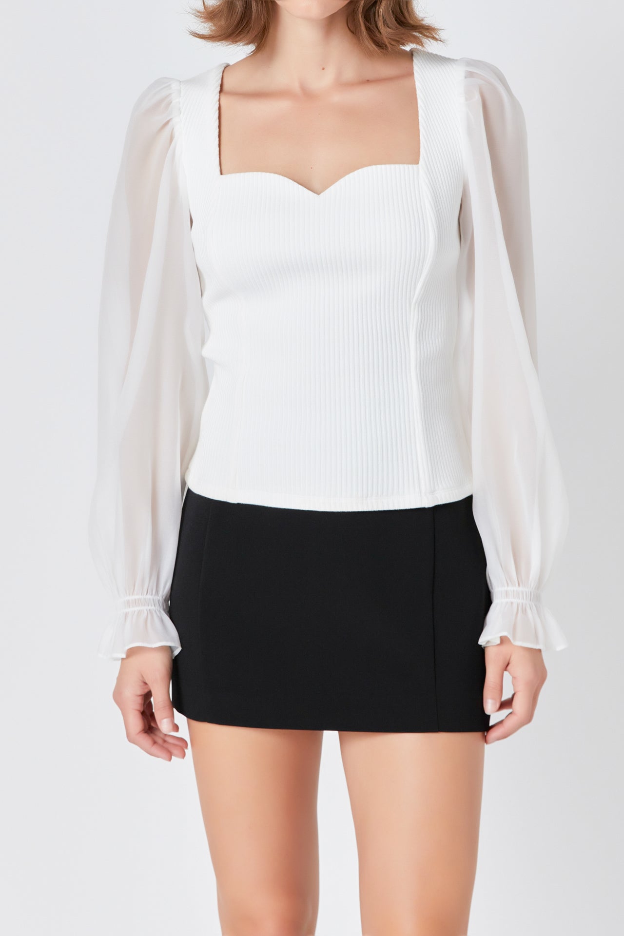 ENDLESS ROSE - Organza Sleeve Knit Top - TOPS available at Objectrare