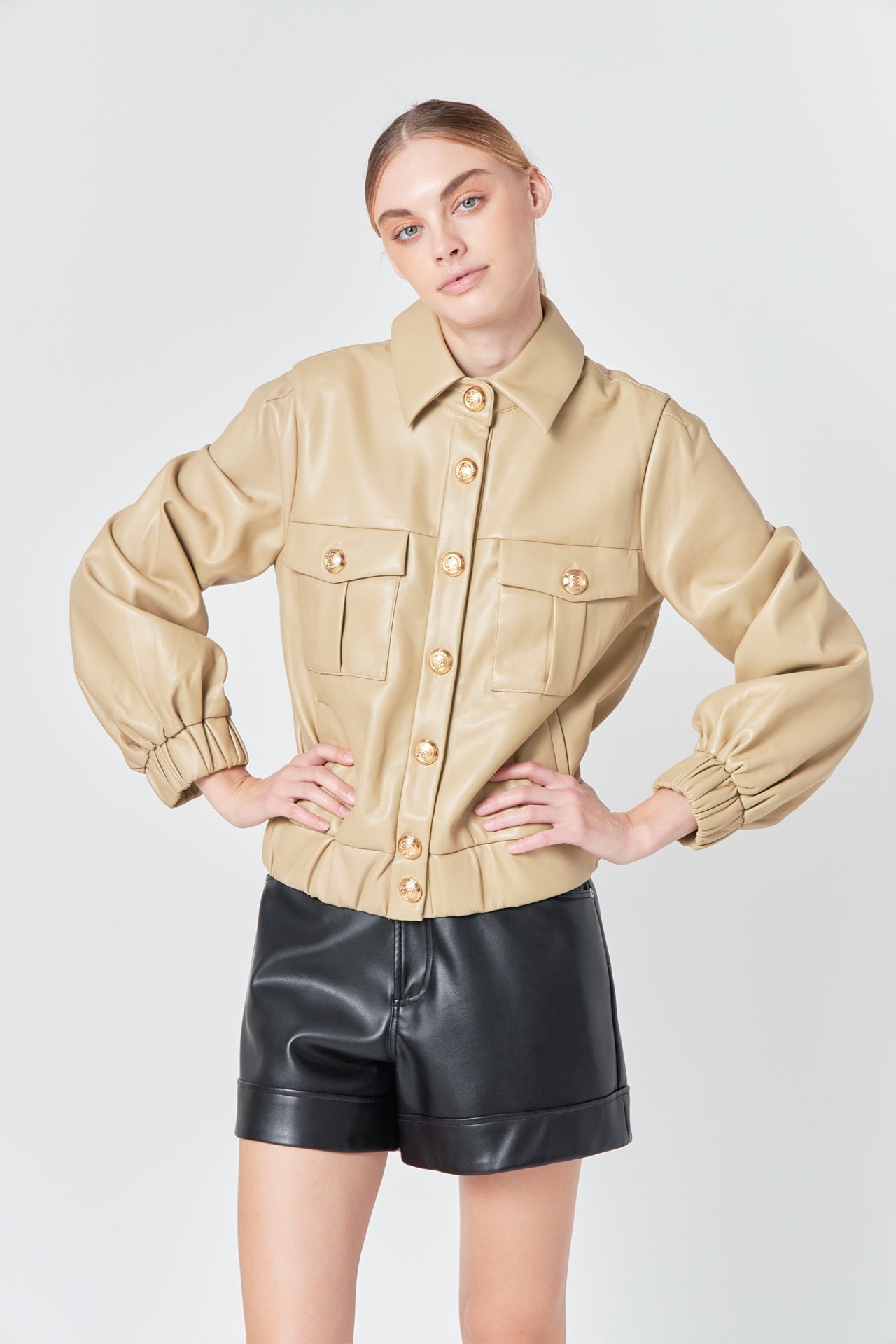 ENDLESS ROSE - Faux Leather Jacket with Gold Buttons - JACKETS available at Objectrare
