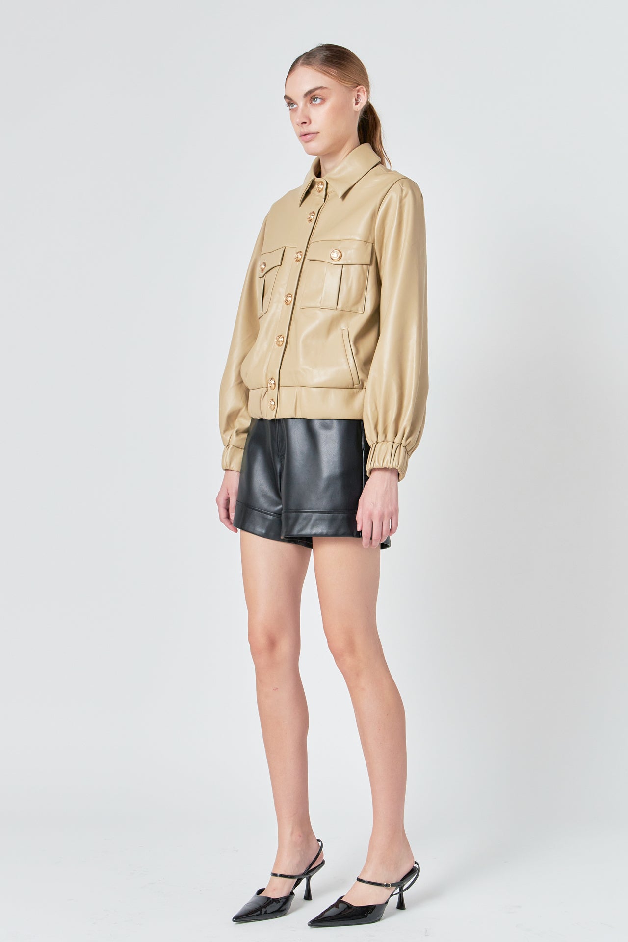 ENDLESS ROSE - Faux Leather Jacket with Gold Buttons - JACKETS available at Objectrare