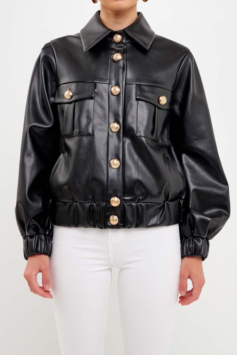 ENDLESS ROSE - Faux Leather Jacket with Gold Buttons - JACKETS available at Objectrare