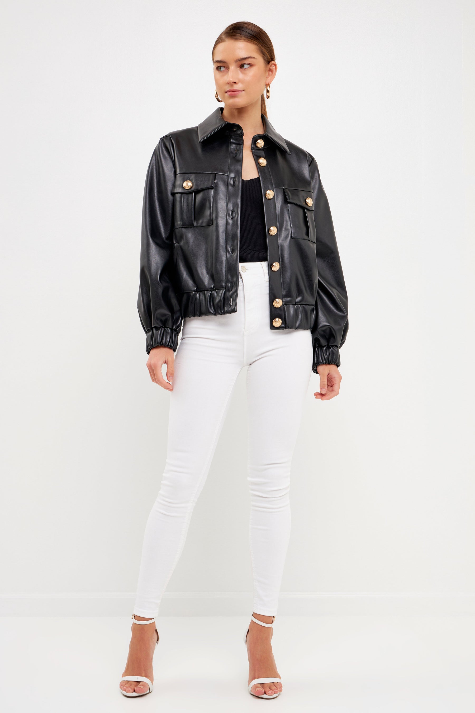 ENDLESS ROSE - Faux Leather Jacket with Gold Buttons - JACKETS available at Objectrare
