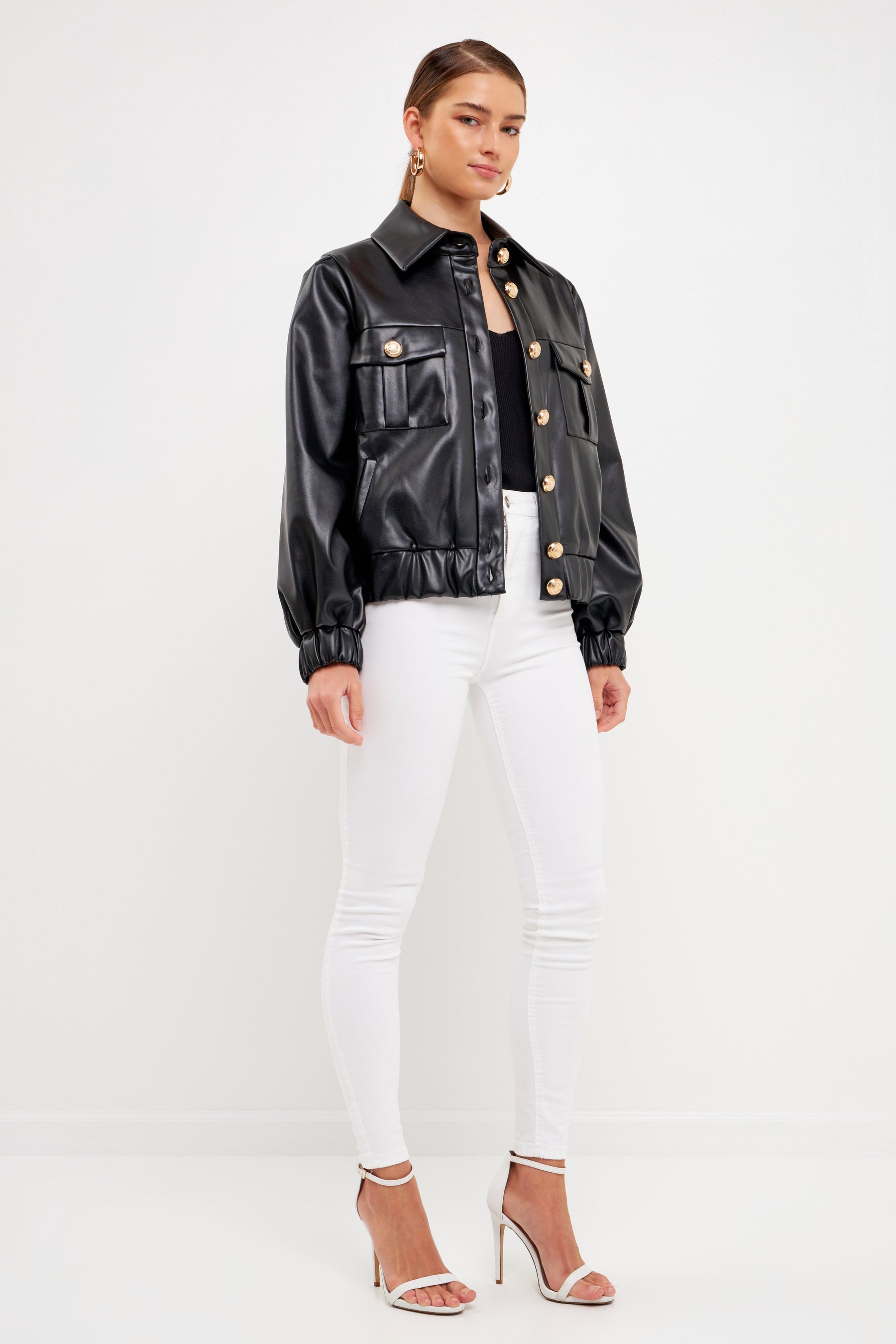 ENDLESS ROSE - Faux Leather Jacket with Gold Buttons - JACKETS available at Objectrare