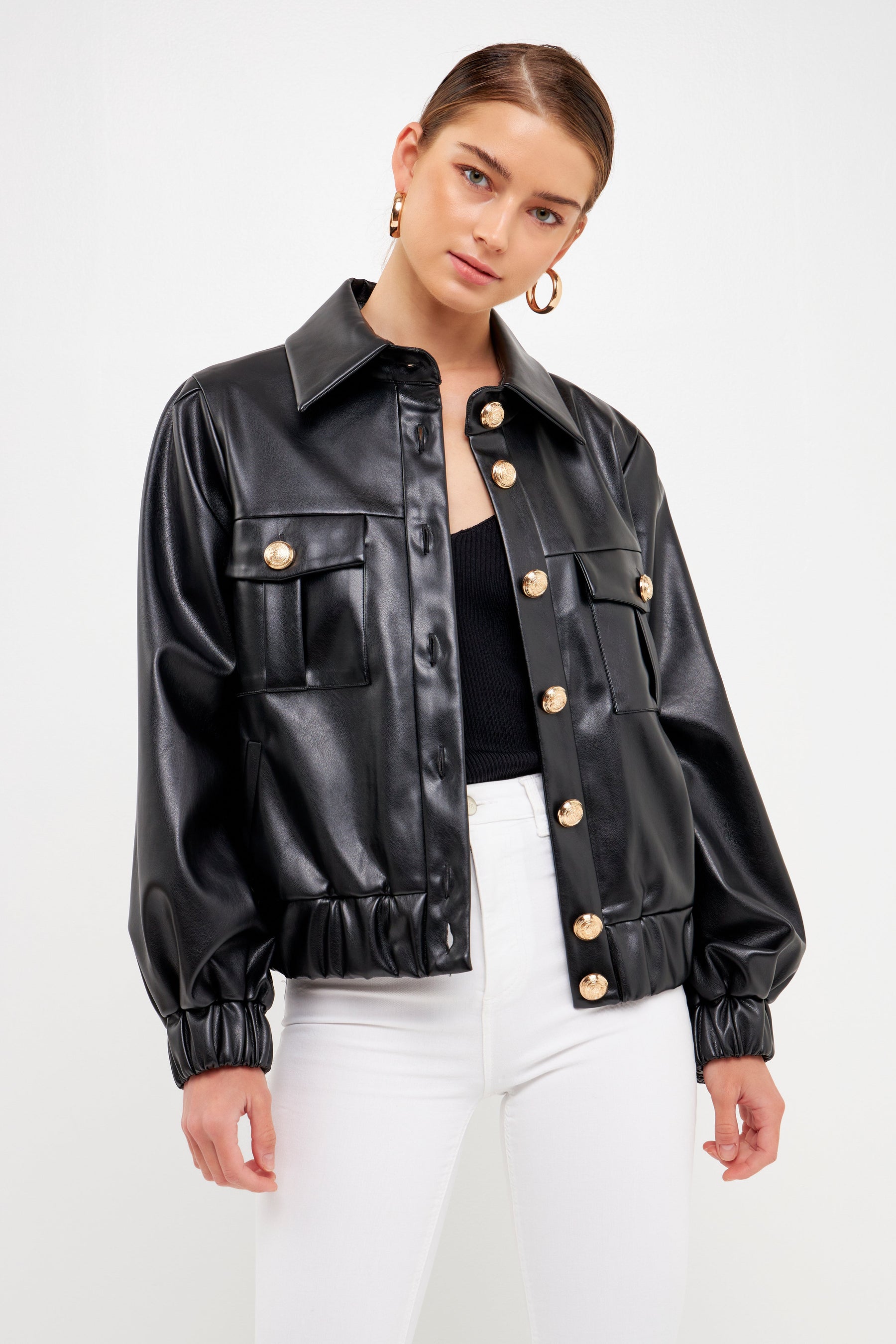ENDLESS ROSE - Faux Leather Jacket with Gold Buttons - JACKETS available at Objectrare