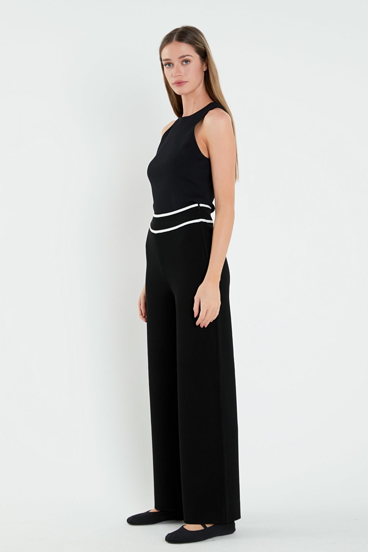 ENGLISH FACTORY - High-Waisted Wide-Leg Knit Pants - PANTS available at Objectrare