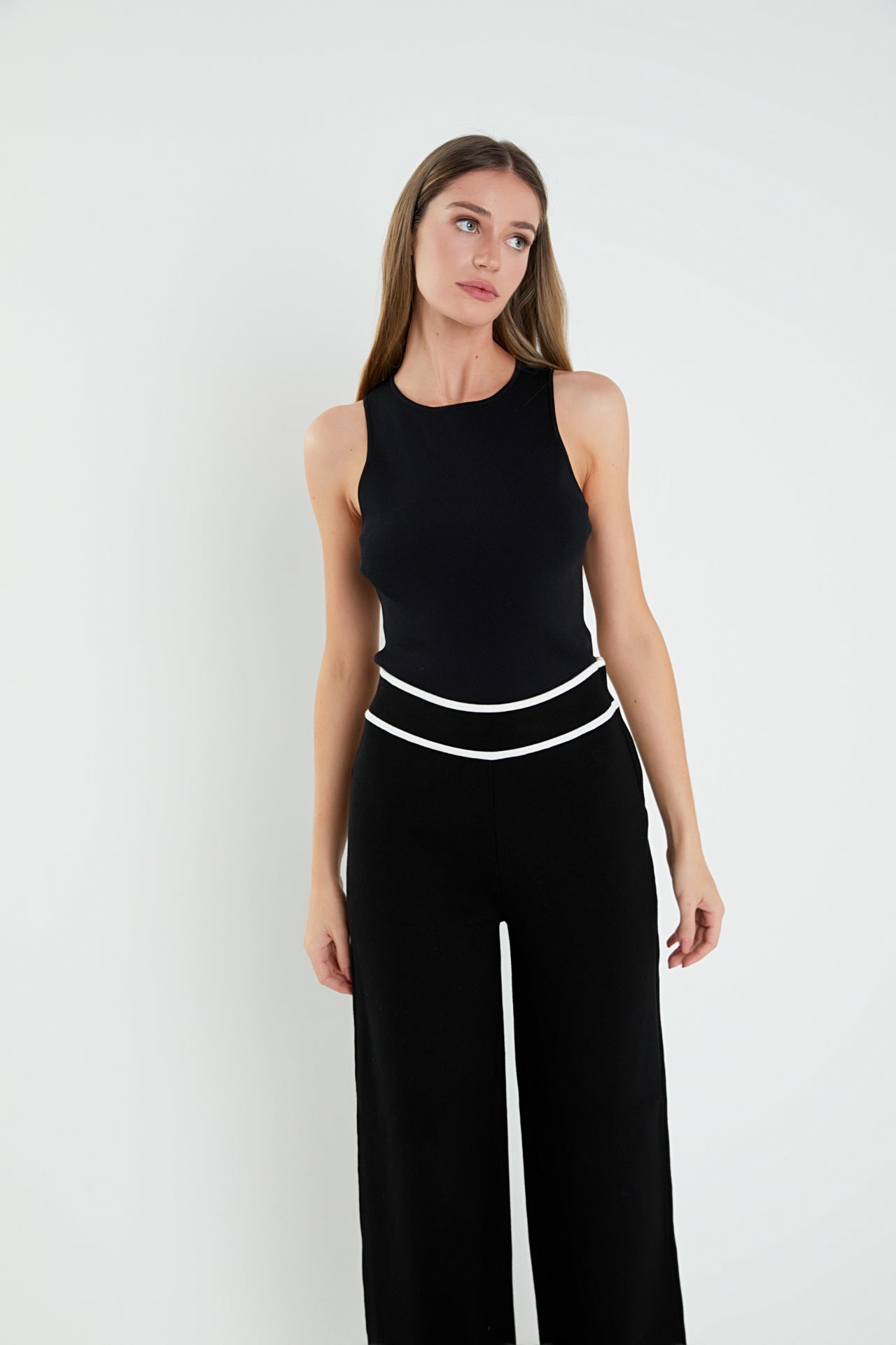 ENGLISH FACTORY - High-Waisted Wide-Leg Knit Pants - PANTS available at Objectrare