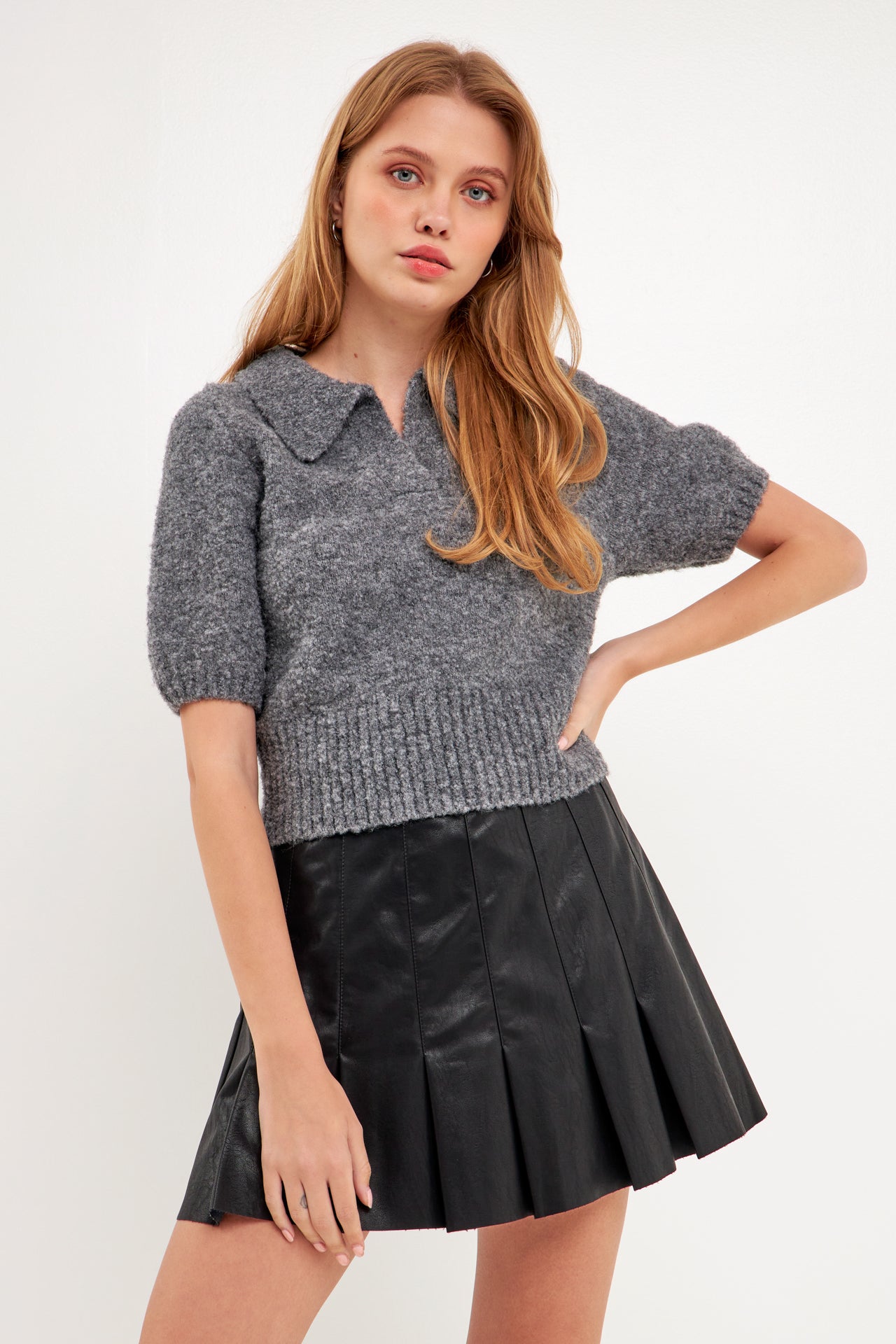 ENDLESS ROSE - Short-Sleeve Collared Sweater - SWEATERS & KNITS available at Objectrare