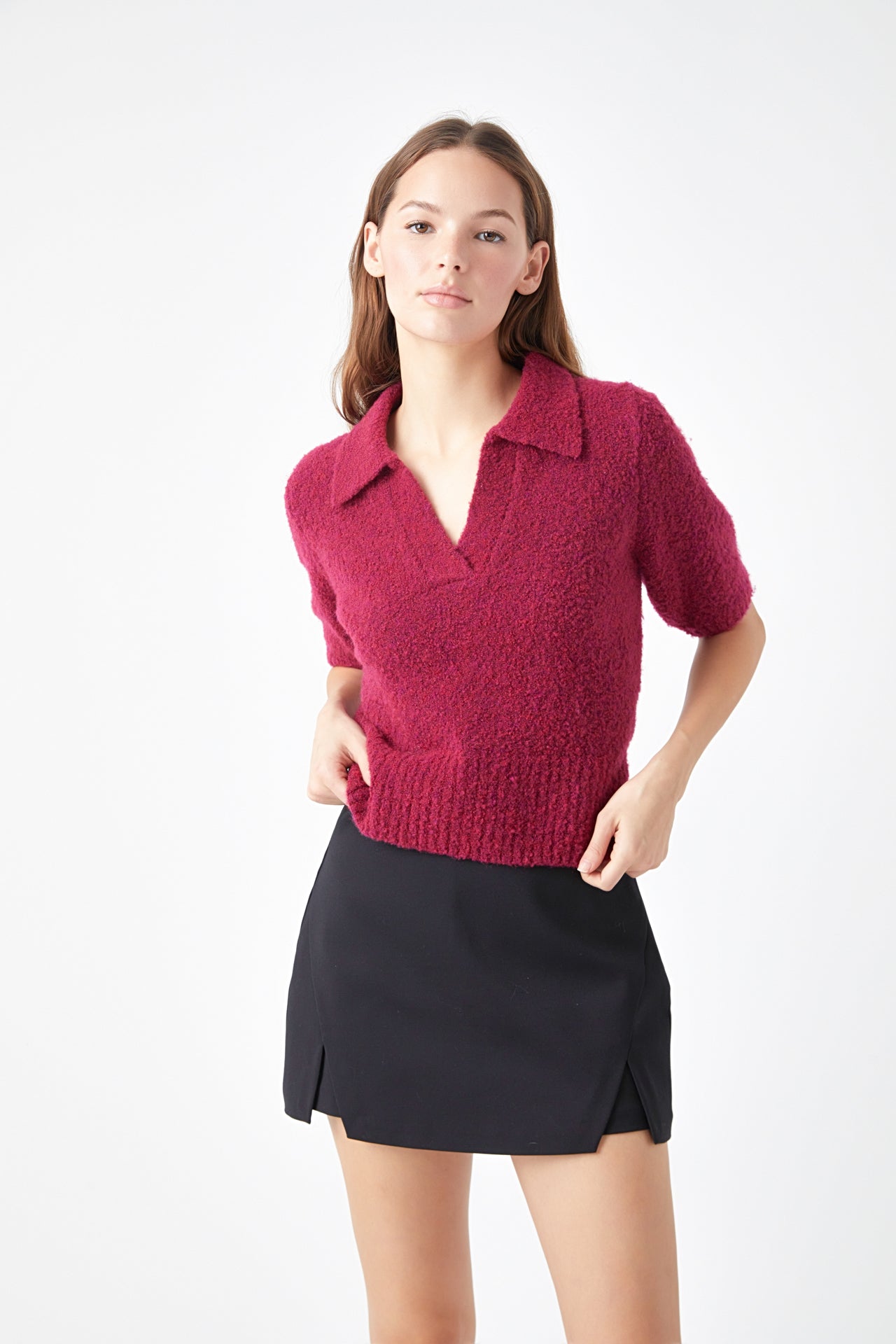 ENDLESS ROSE - Short-Sleeve Collared Sweater - SWEATERS & KNITS available at Objectrare
