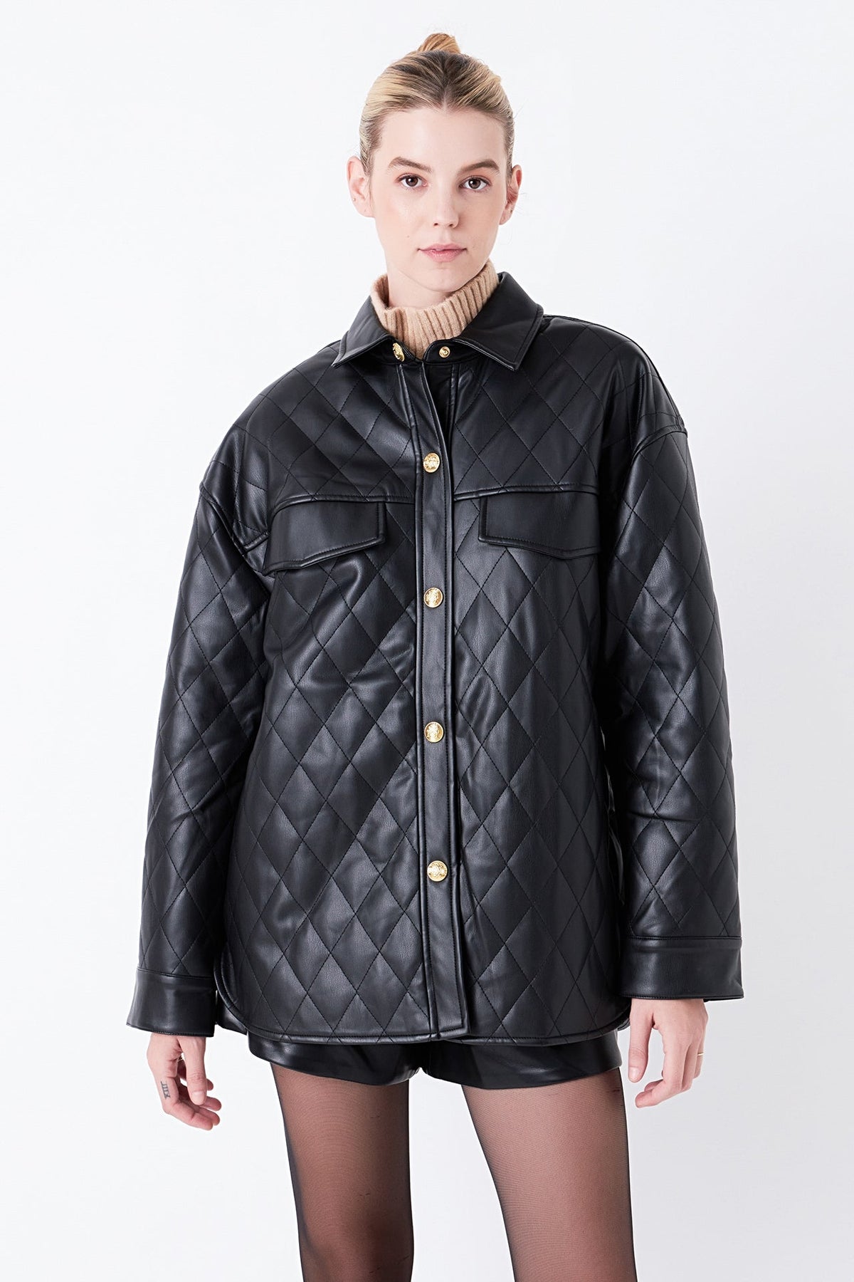 GREY LAB - Quilted Faux Leather Jacket - JACKETS available at Objectrare