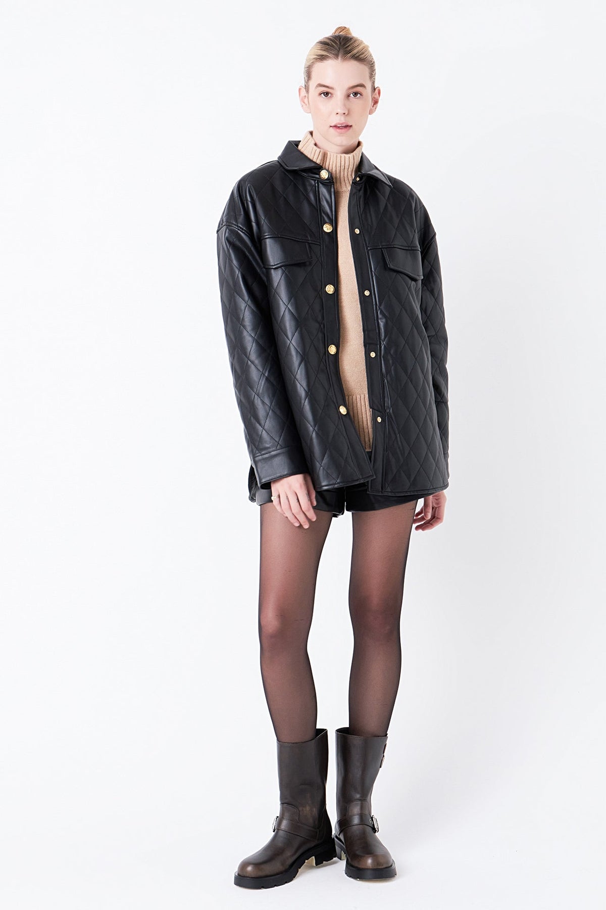 GREY LAB - Quilted Faux Leather Jacket - JACKETS available at Objectrare