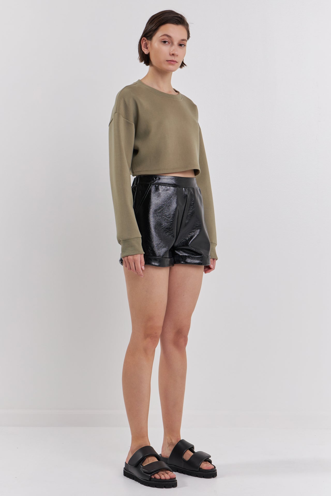 GREY LAB - Shiny PU Shorts - SHORTS available at Objectrare