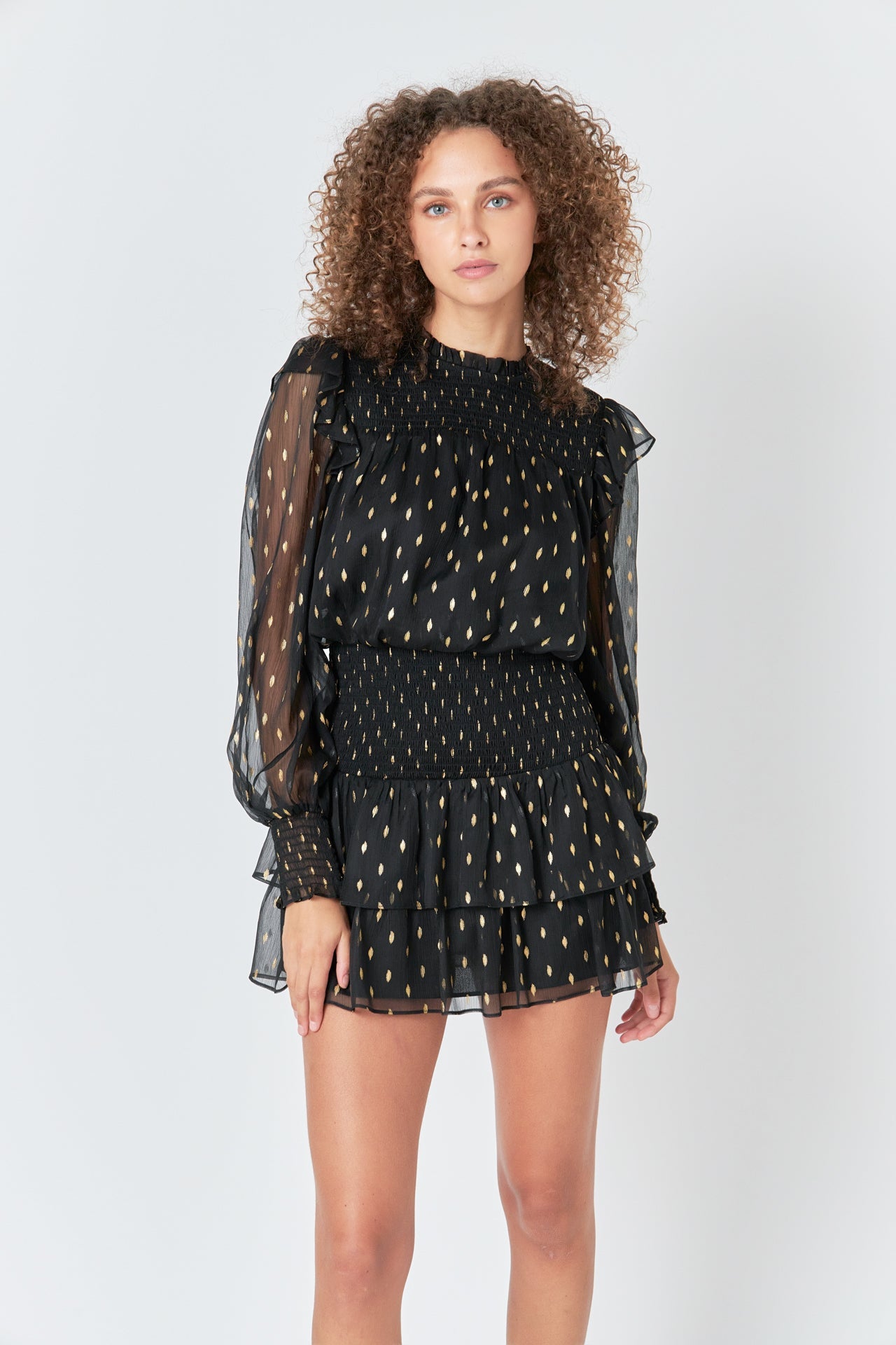 ENDLESS ROSE - Gold Dot Printed Mini Dress - DRESSES available at Objectrare