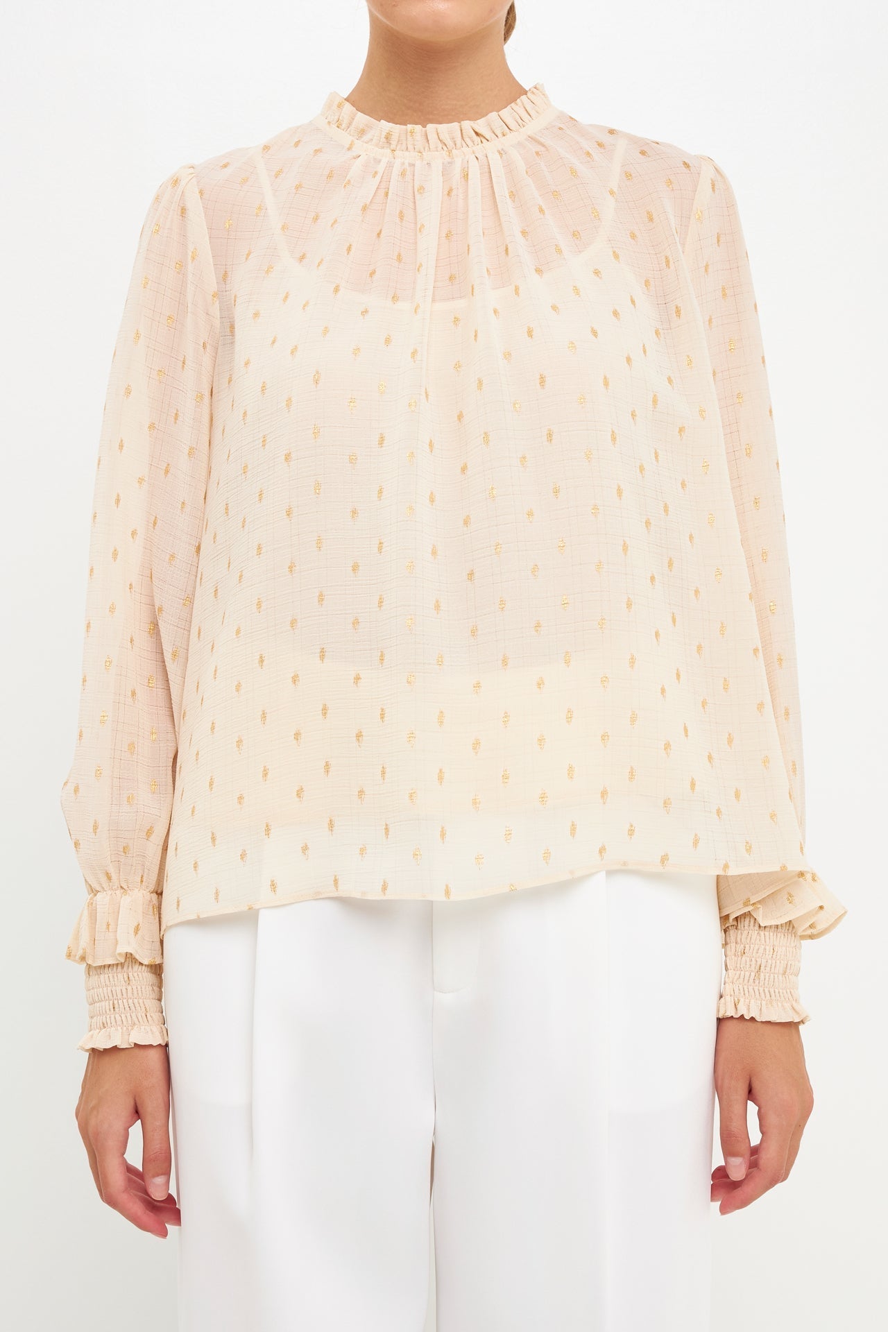 ENDLESS ROSE - Gold Foil Polka Dot Blouse - TOPS available at Objectrare