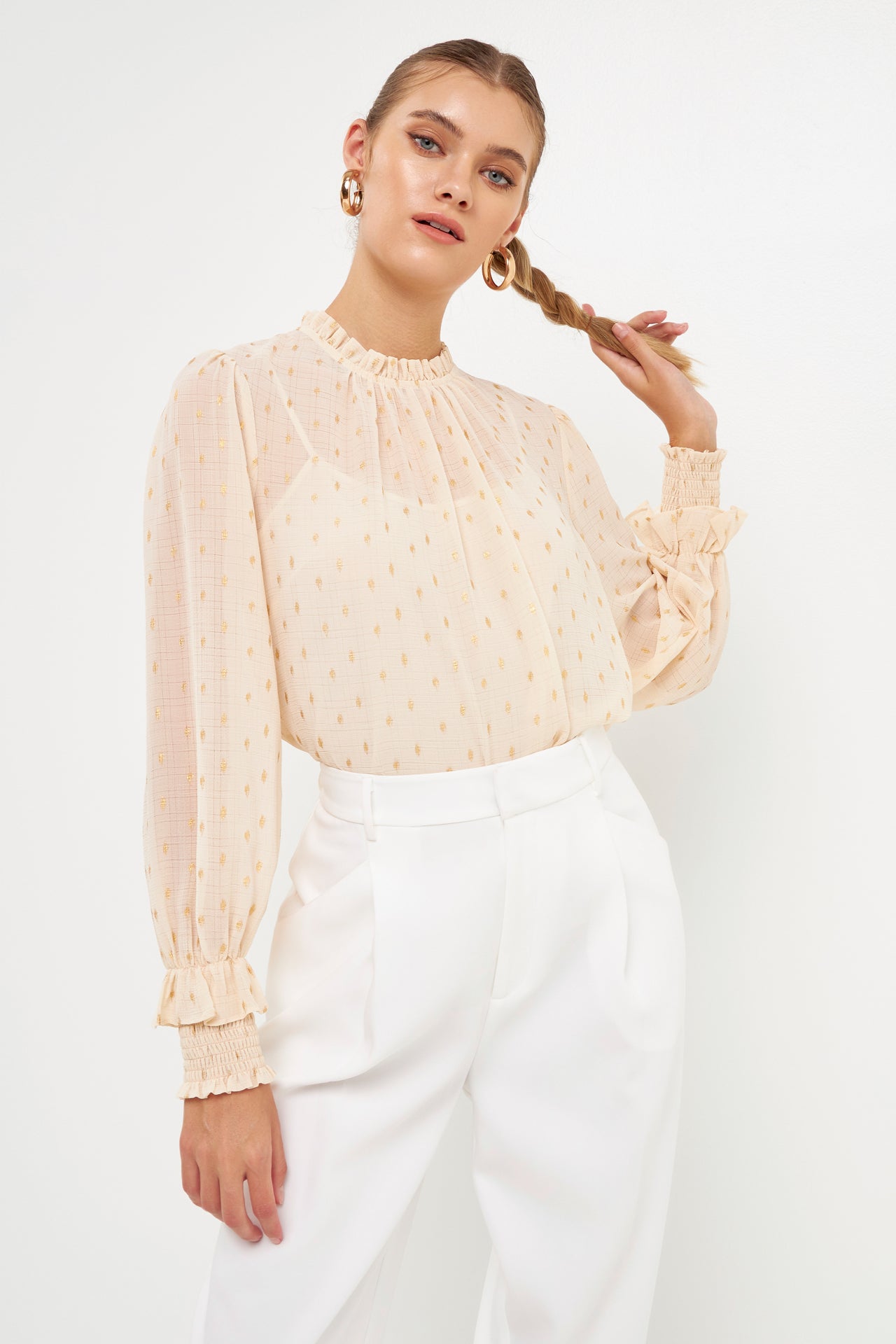 ENDLESS ROSE - Gold Foil Polka Dot Blouse - TOPS available at Objectrare