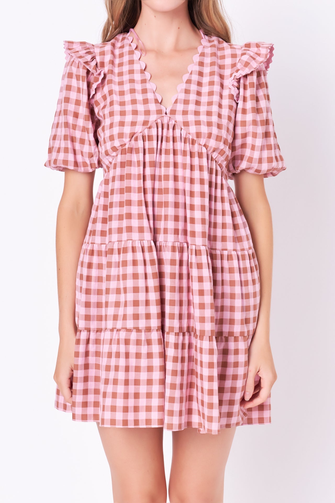 ENGLISH FACTORY - English Factory - Rickrack Trim Edge Check Mini Dress - DRESSES available at Objectrare