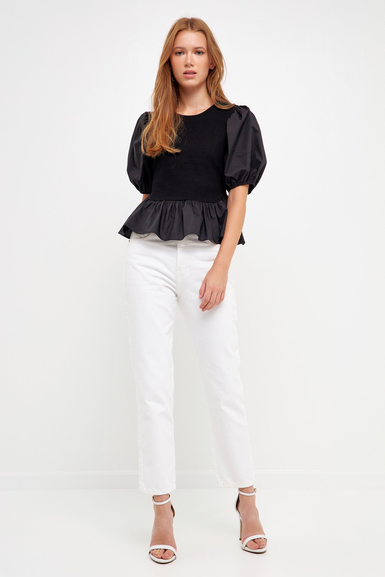 ENGLISH FACTORY - Puff Sleeve Peplum Top - TOPS available at Objectrare